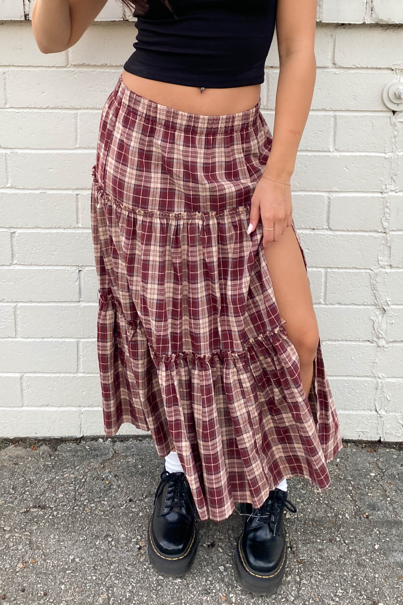 Plaid Tiered Maxi Skirt