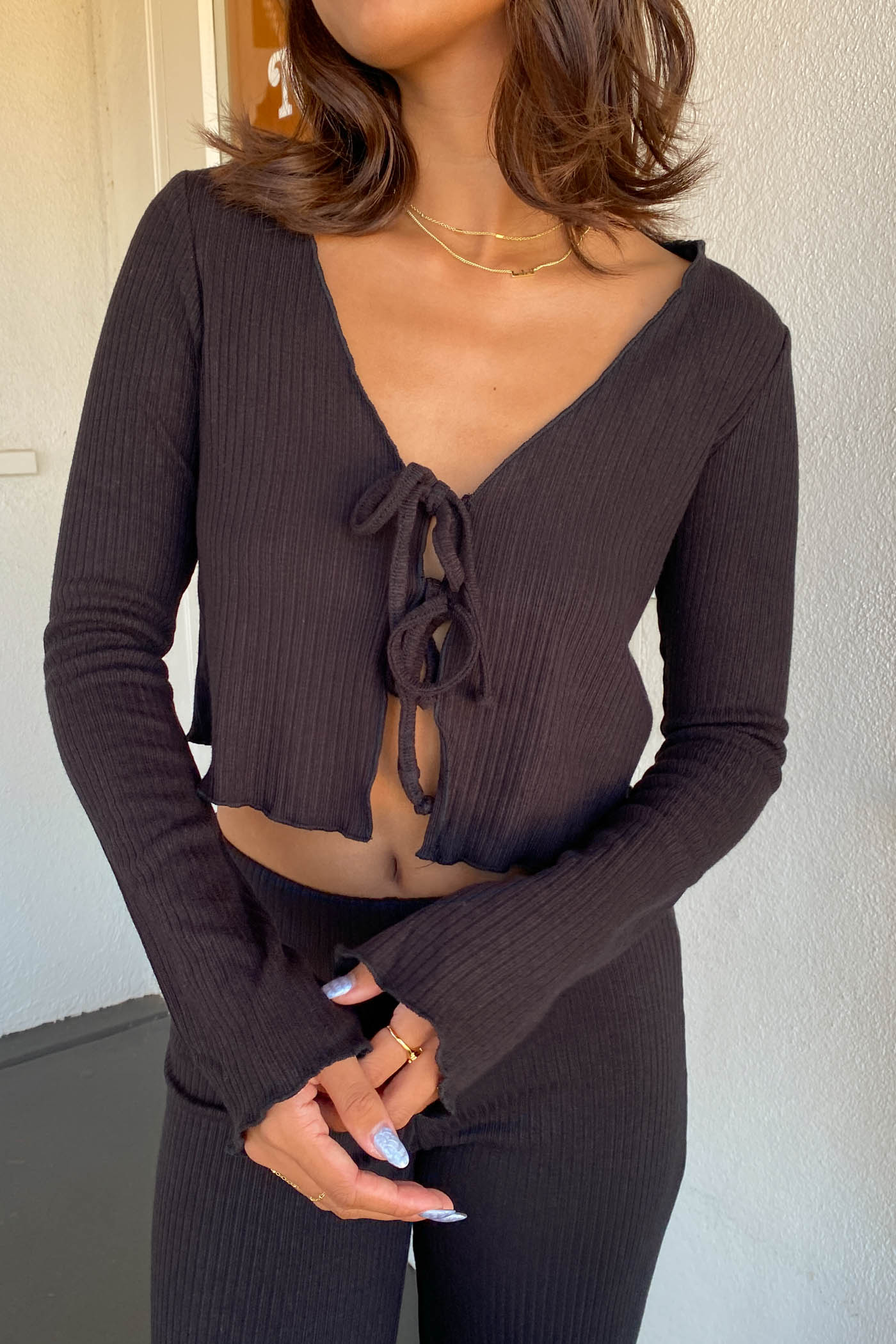 Long Sleeve Split Front Top