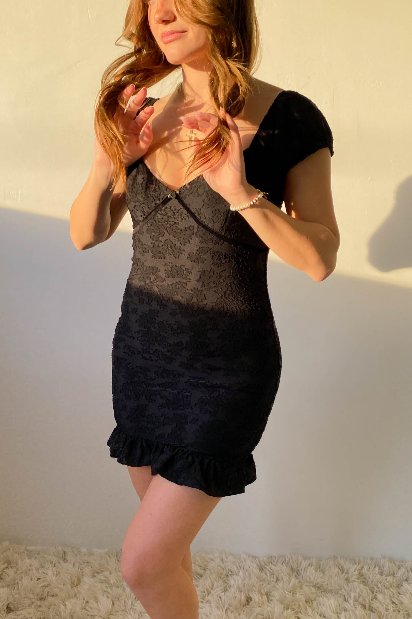 Textured Floral Mini Dress