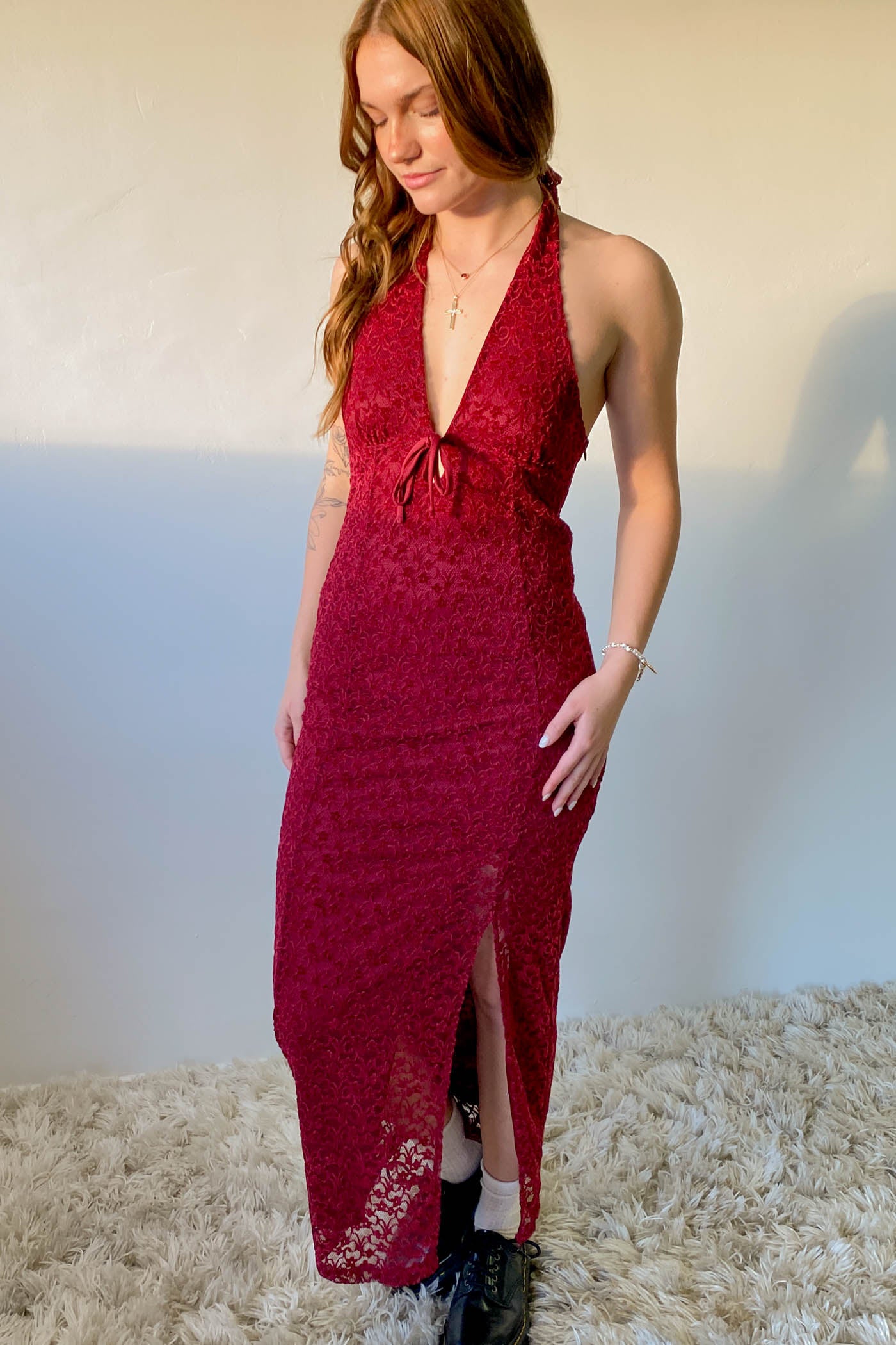 Lace Halter Midi Dress