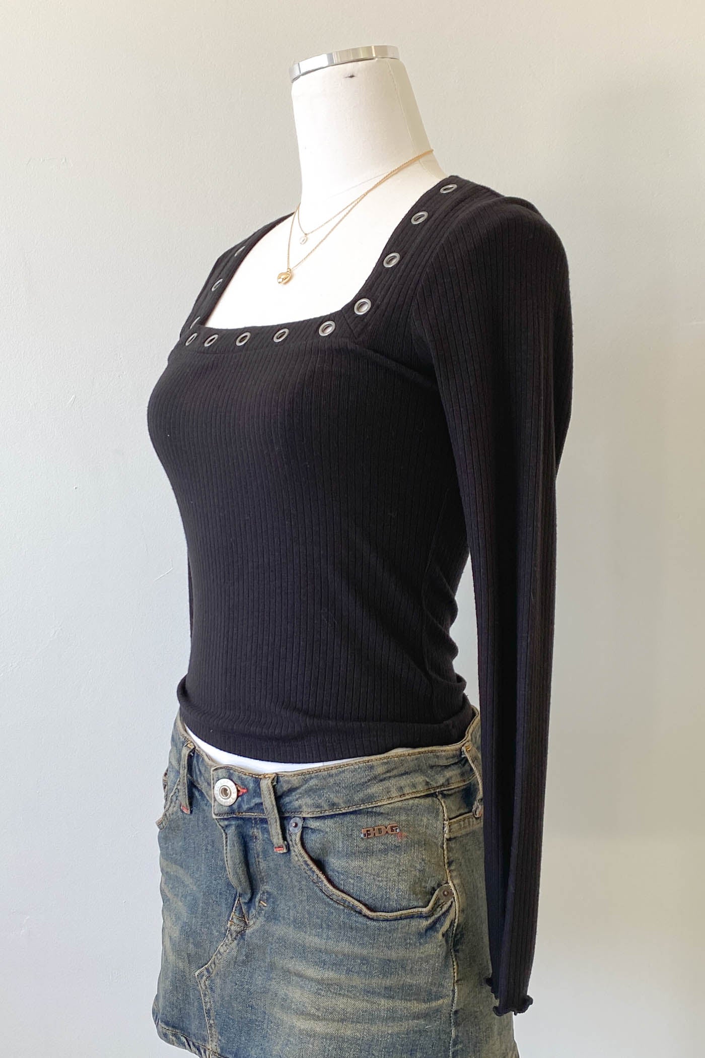 Grommet Long Sleeve Top
