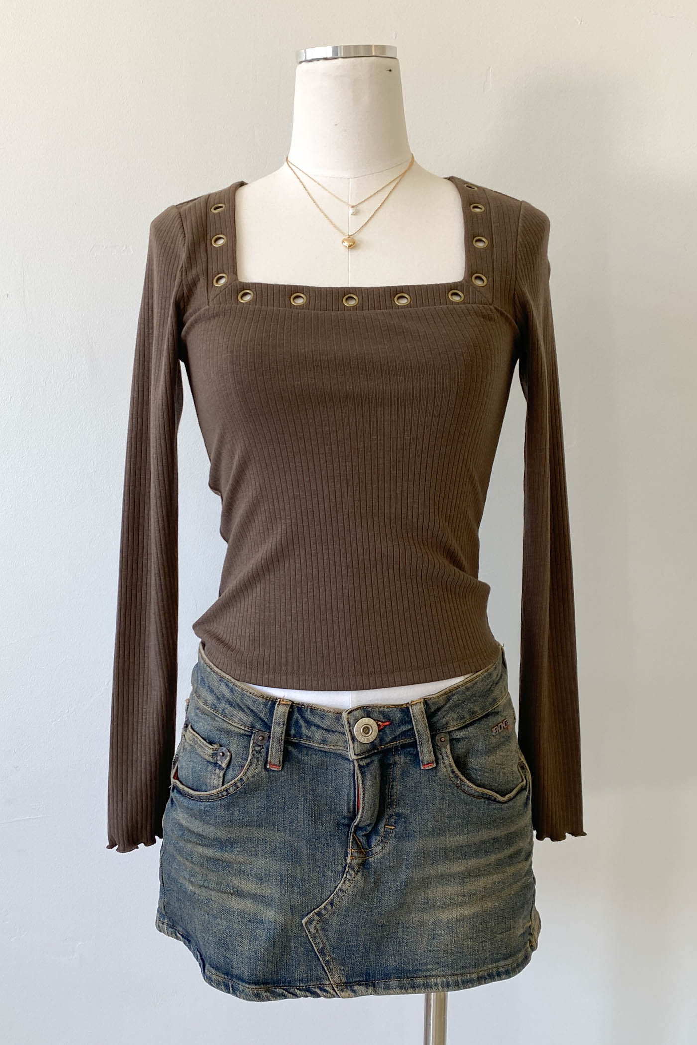Grommet Long Sleeve Top