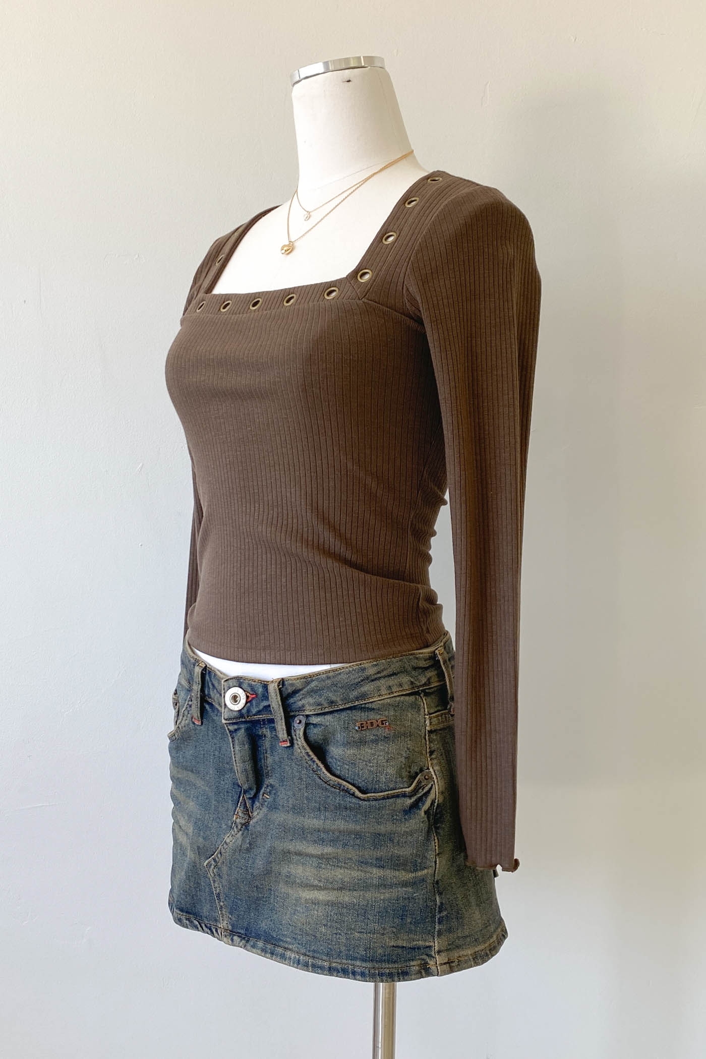 Grommet Long Sleeve Top