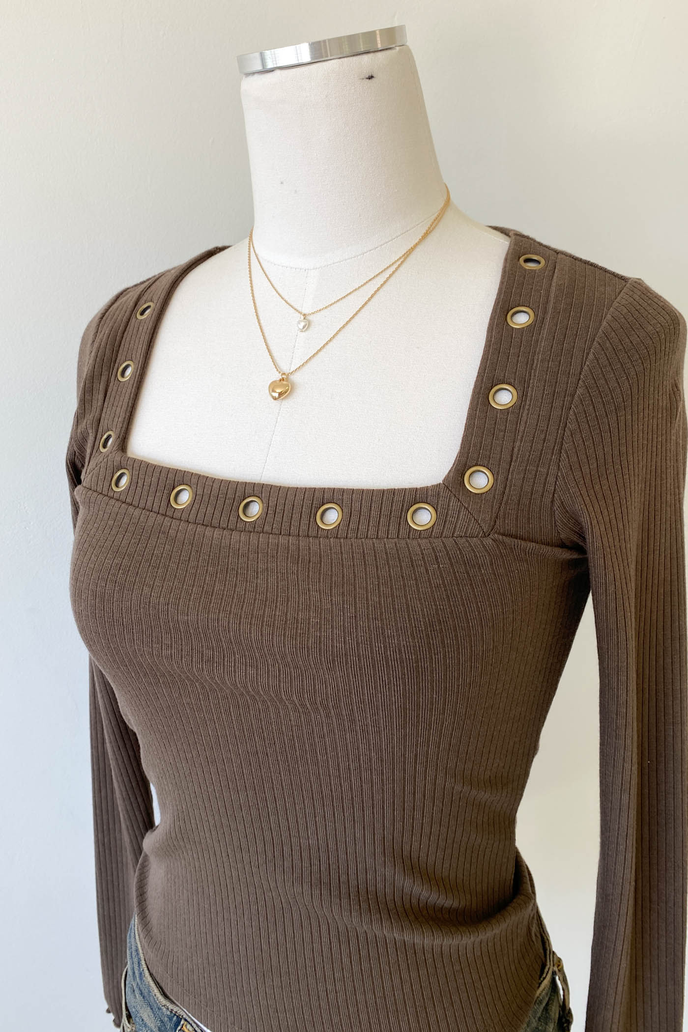 Grommet Long Sleeve Top