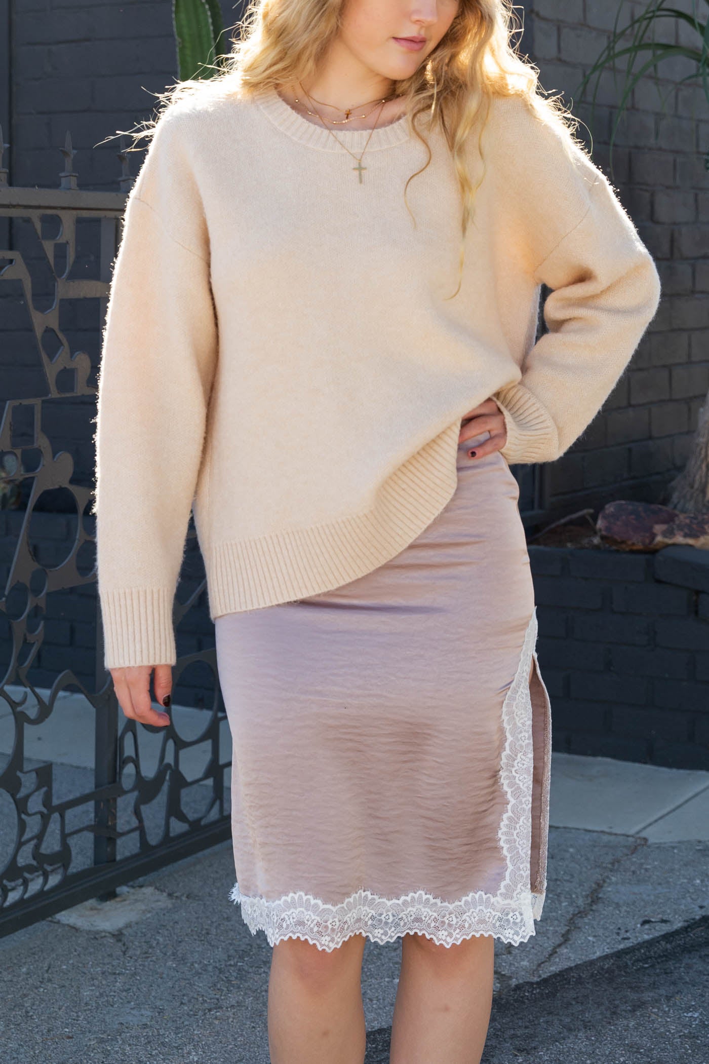 Lace Trim Midi Skirt