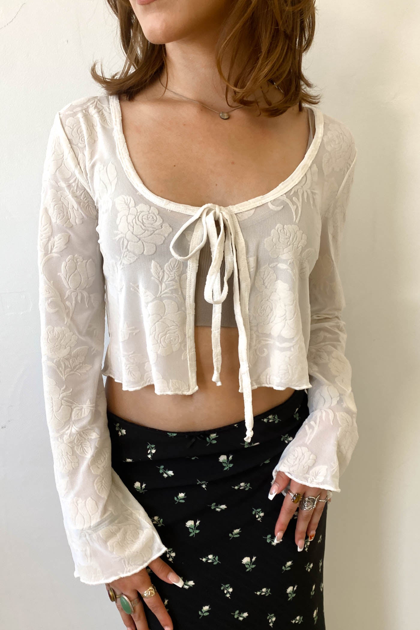 Floral Split Front Mesh Top