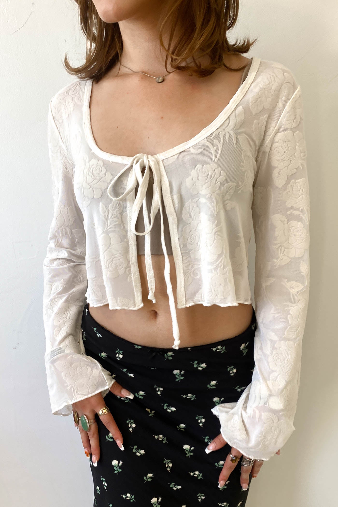 Floral Split Front Mesh Top