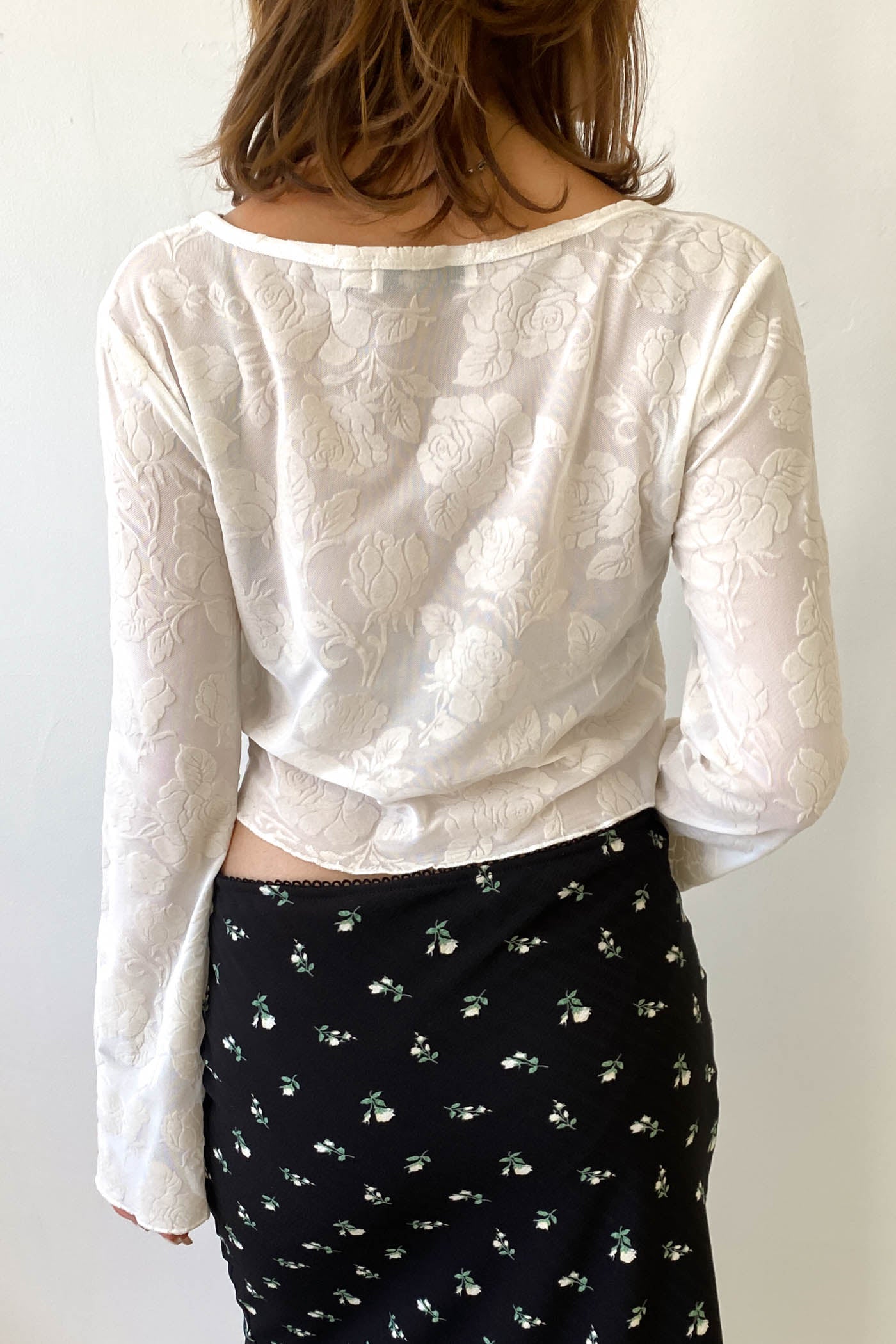 Floral Split Front Mesh Top