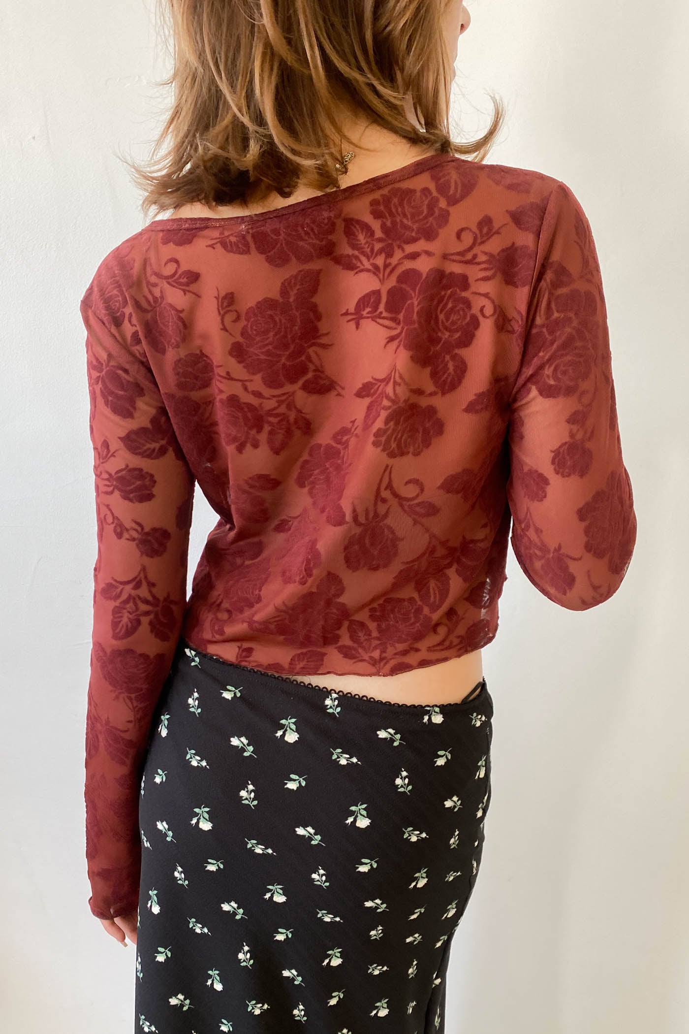 Floral Split Front Mesh Top