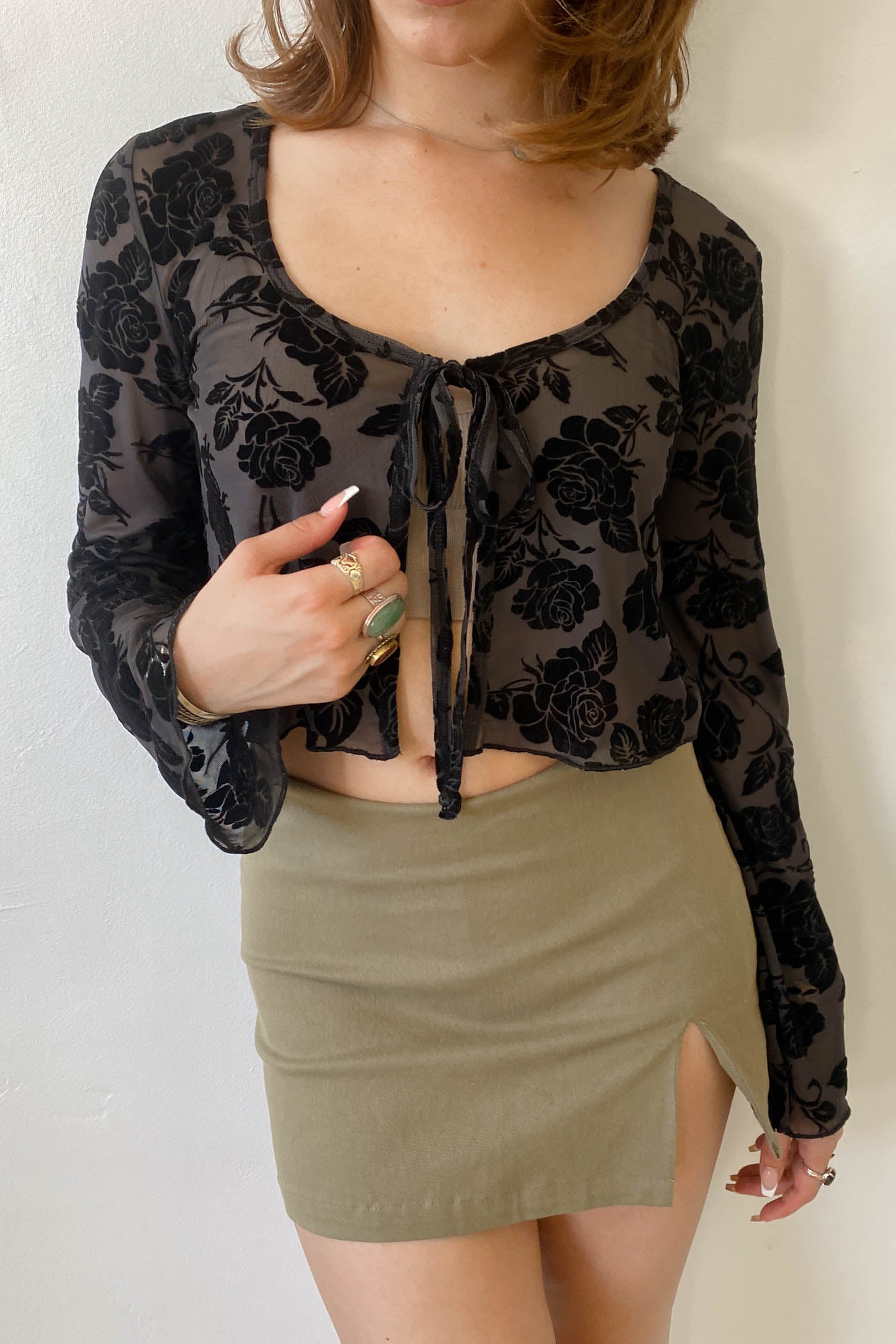 Floral Split Front Mesh Top