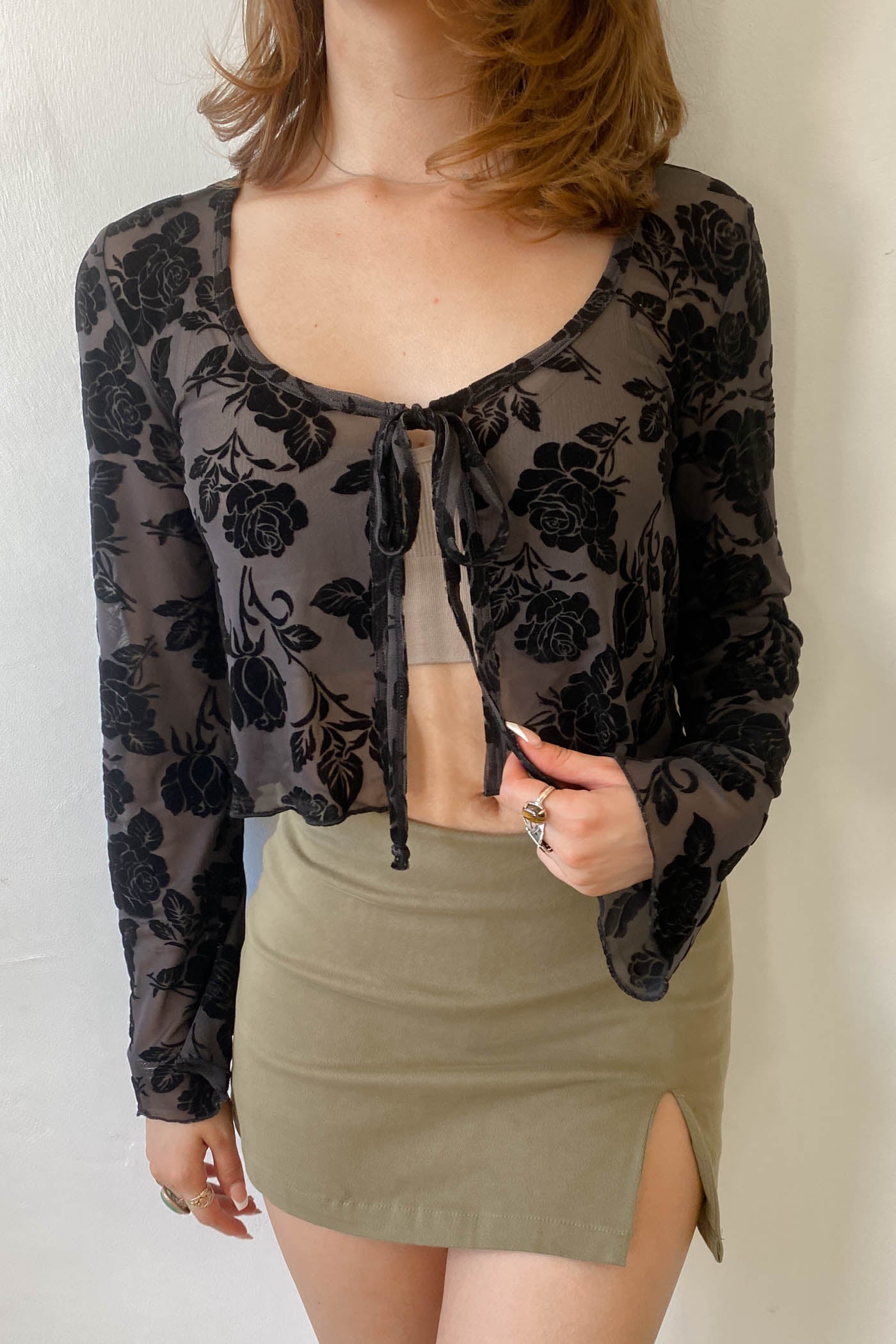 Floral Split Front Mesh Top
