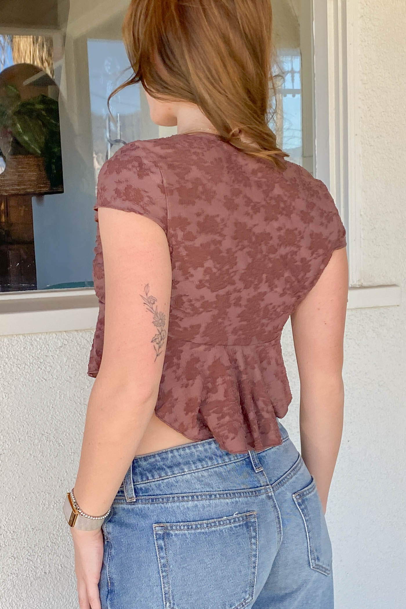 Textured Floral Cap Sleeve Top