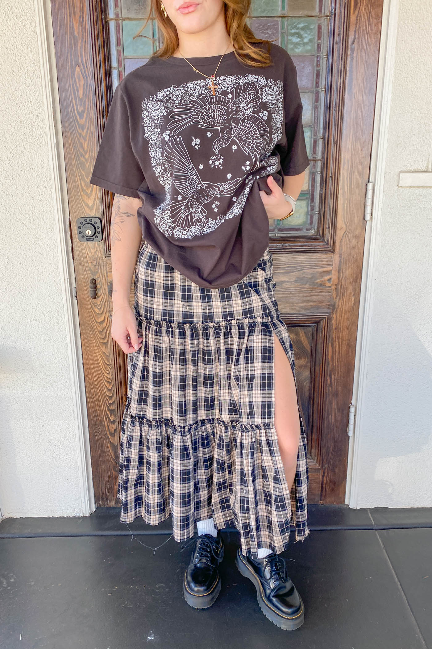 Plaid Tiered Maxi Skirt