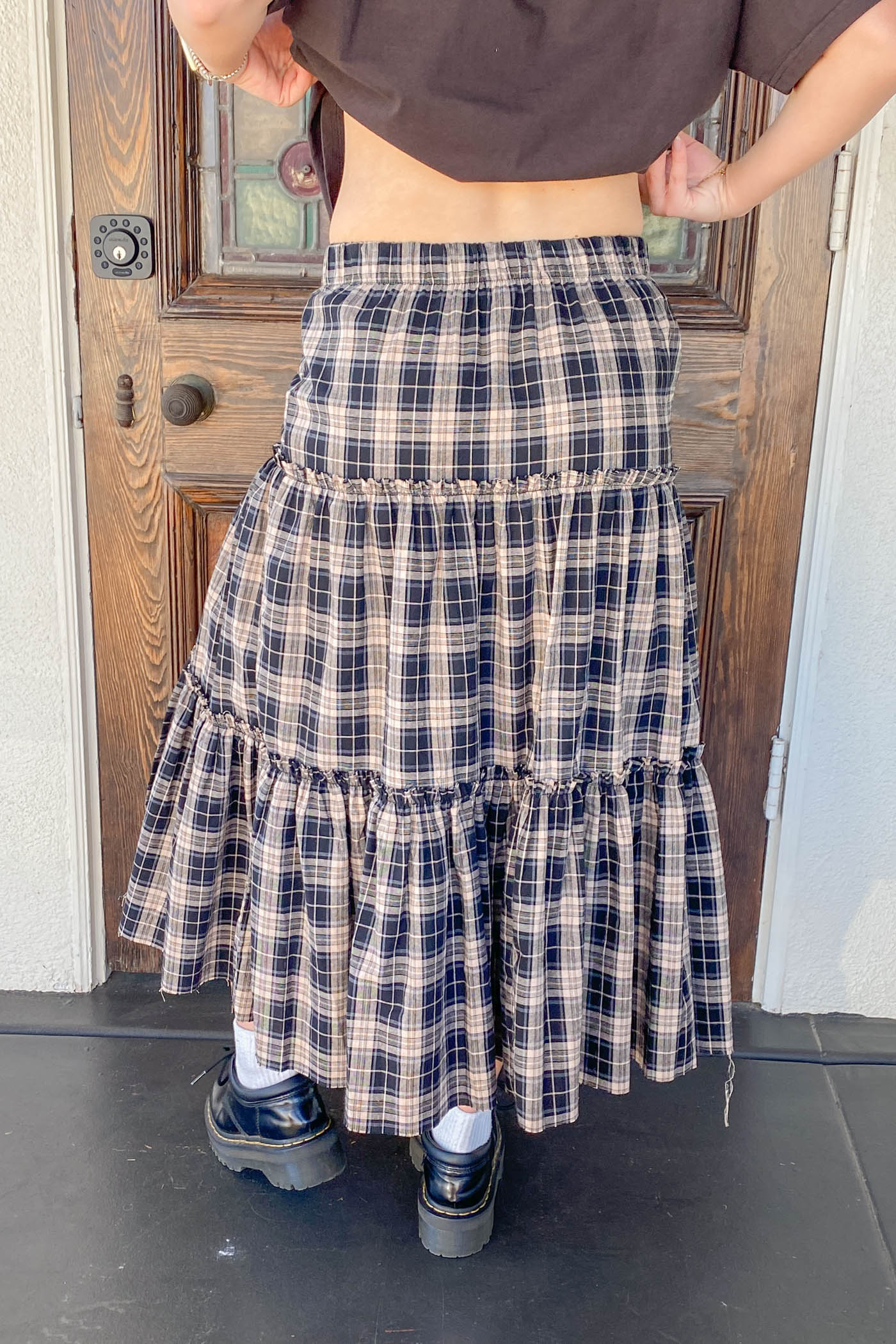 Plaid Tiered Maxi Skirt
