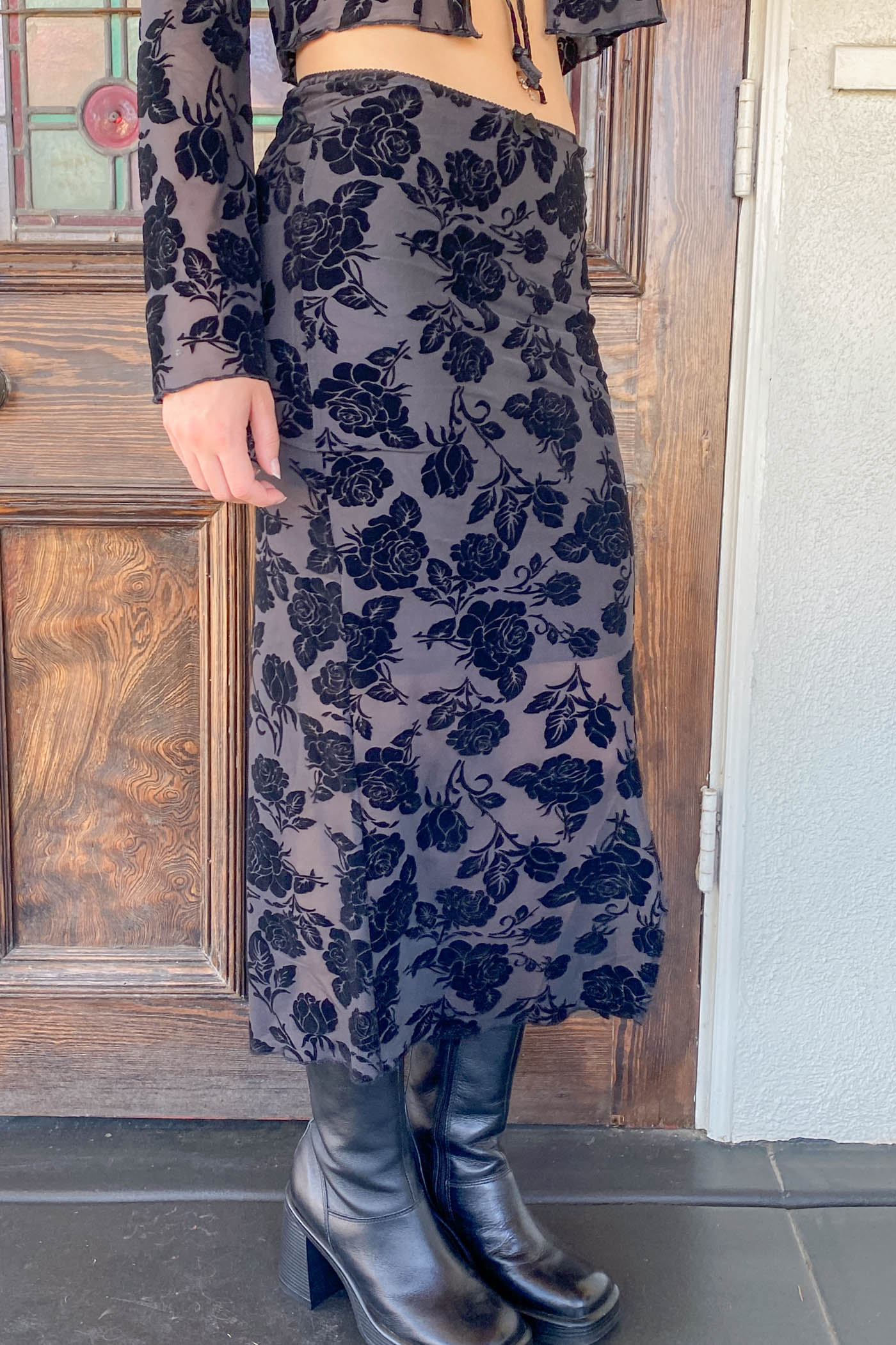 Floral Stretch Lace Midi Skirt