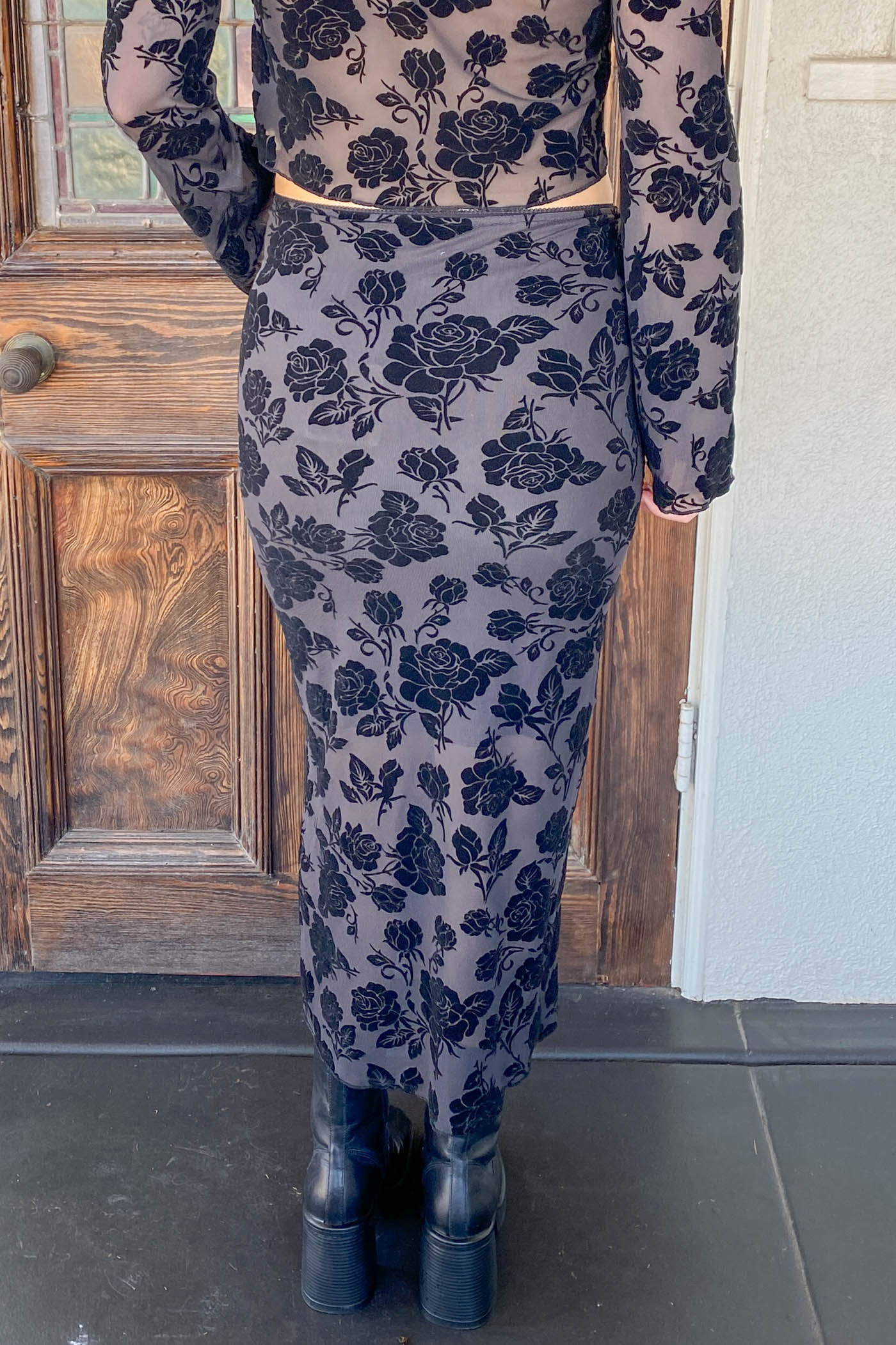 Floral Stretch Lace Midi Skirt