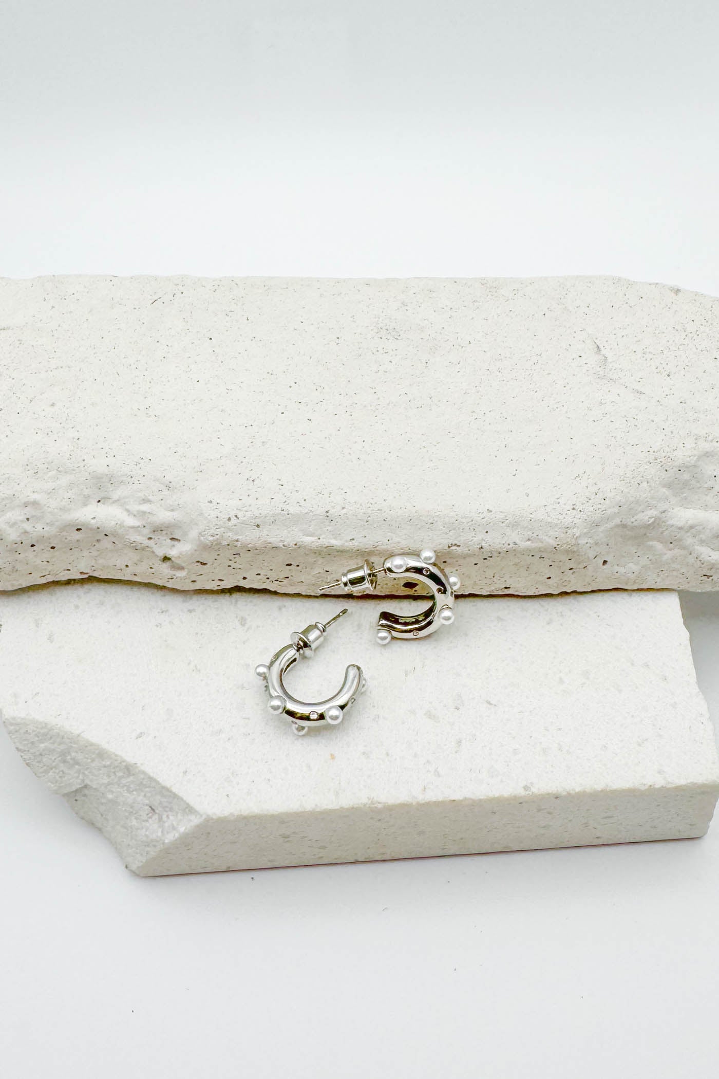 Pearl Studded Huggie Hoops