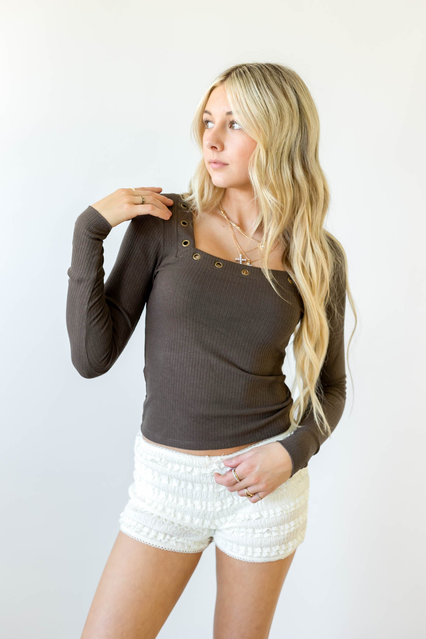 Grommet Long Sleeve Top