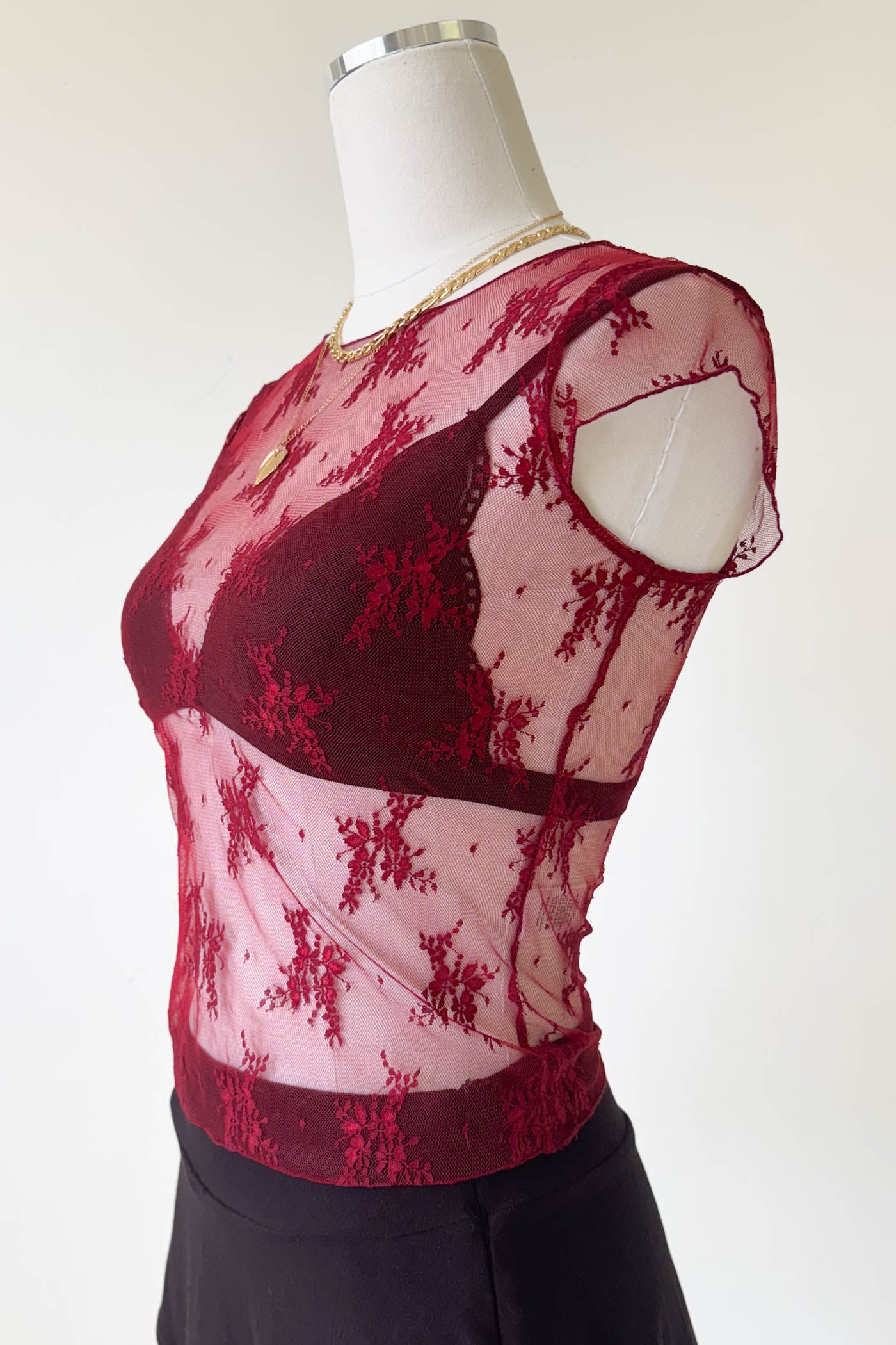Short Sleeve Lace Layering Top