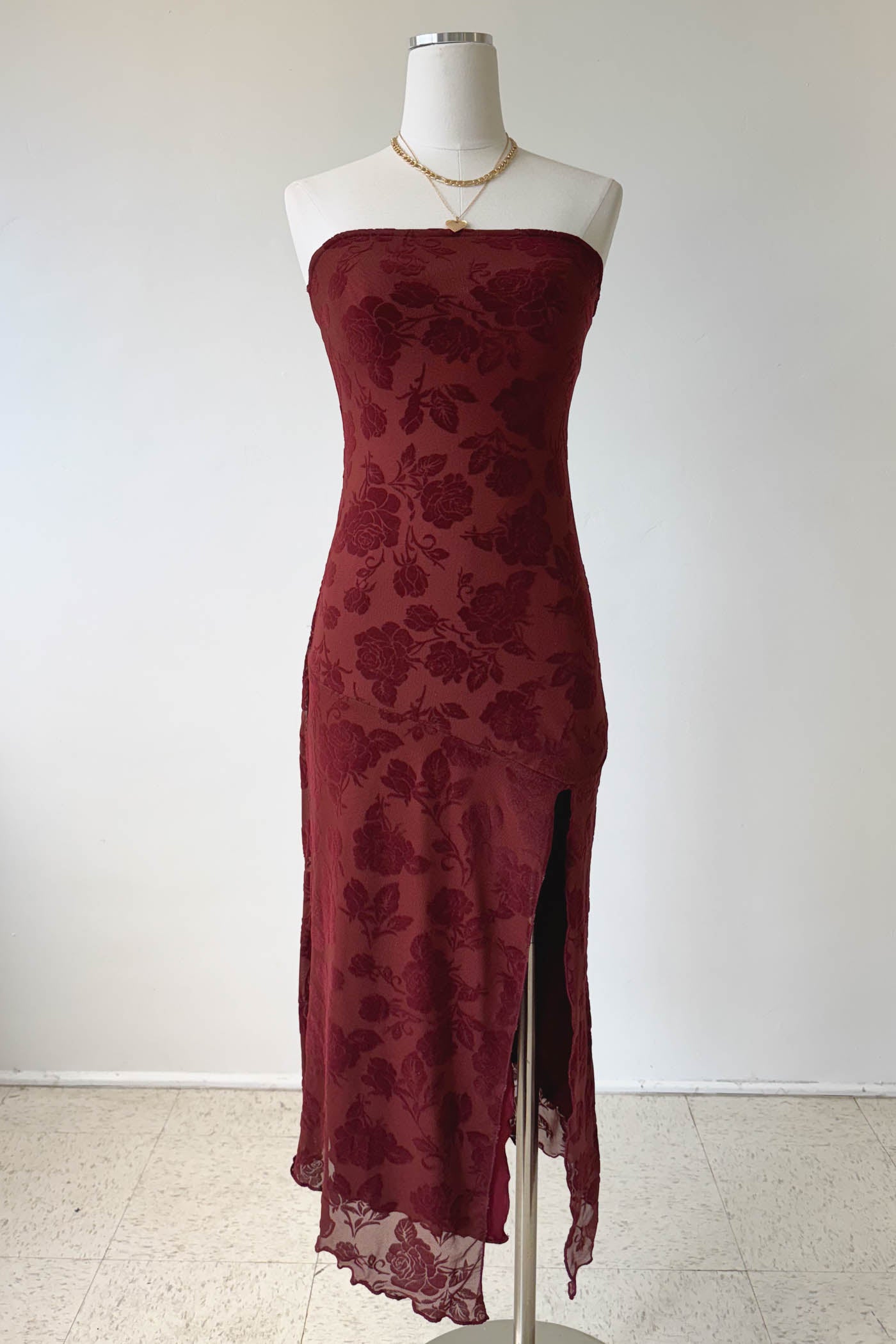 Floral Stretch Lace Strapless Dress