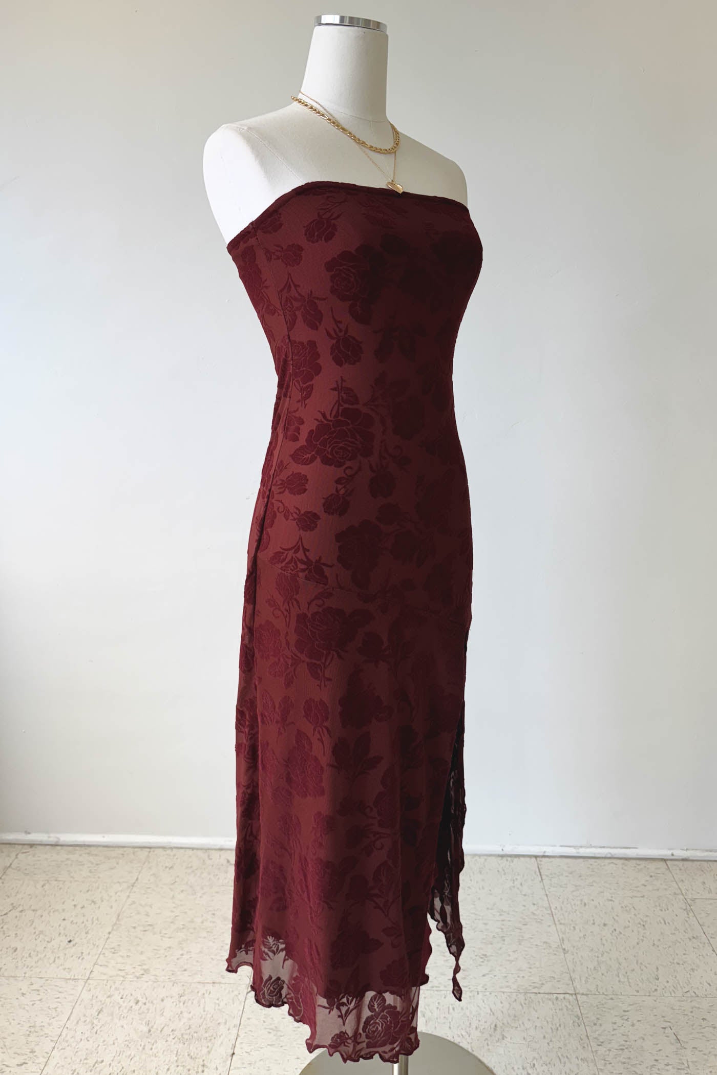 Floral Stretch Lace Strapless Dress