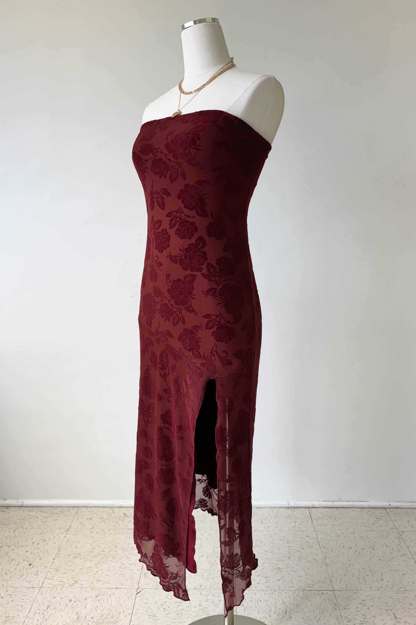 Floral Stretch Lace Strapless Dress
