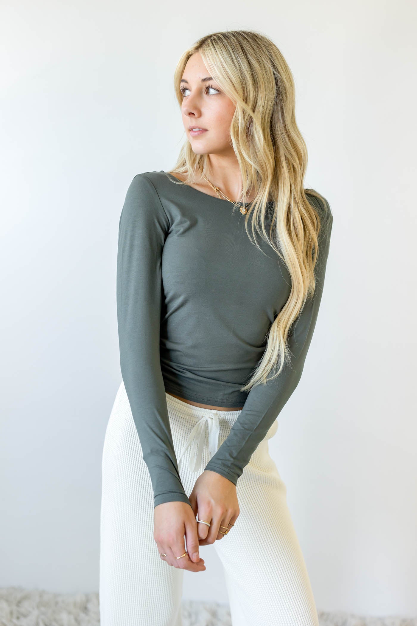 Basic Backless Long Sleeve Top