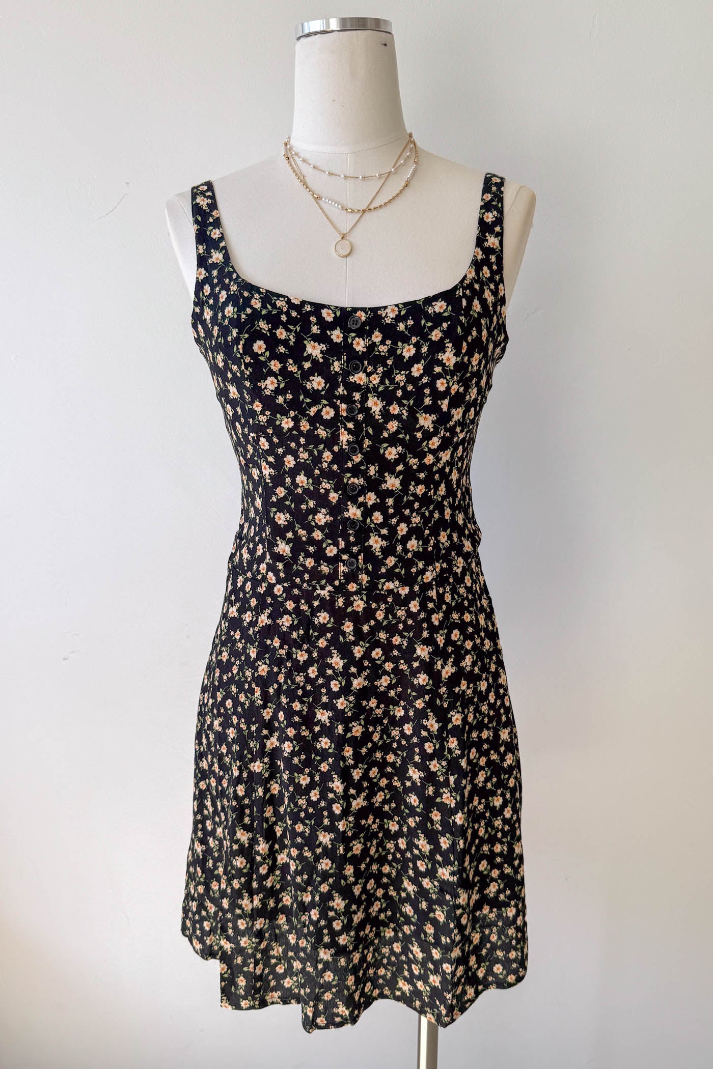 Black Sleeveless Floral Mini Dress