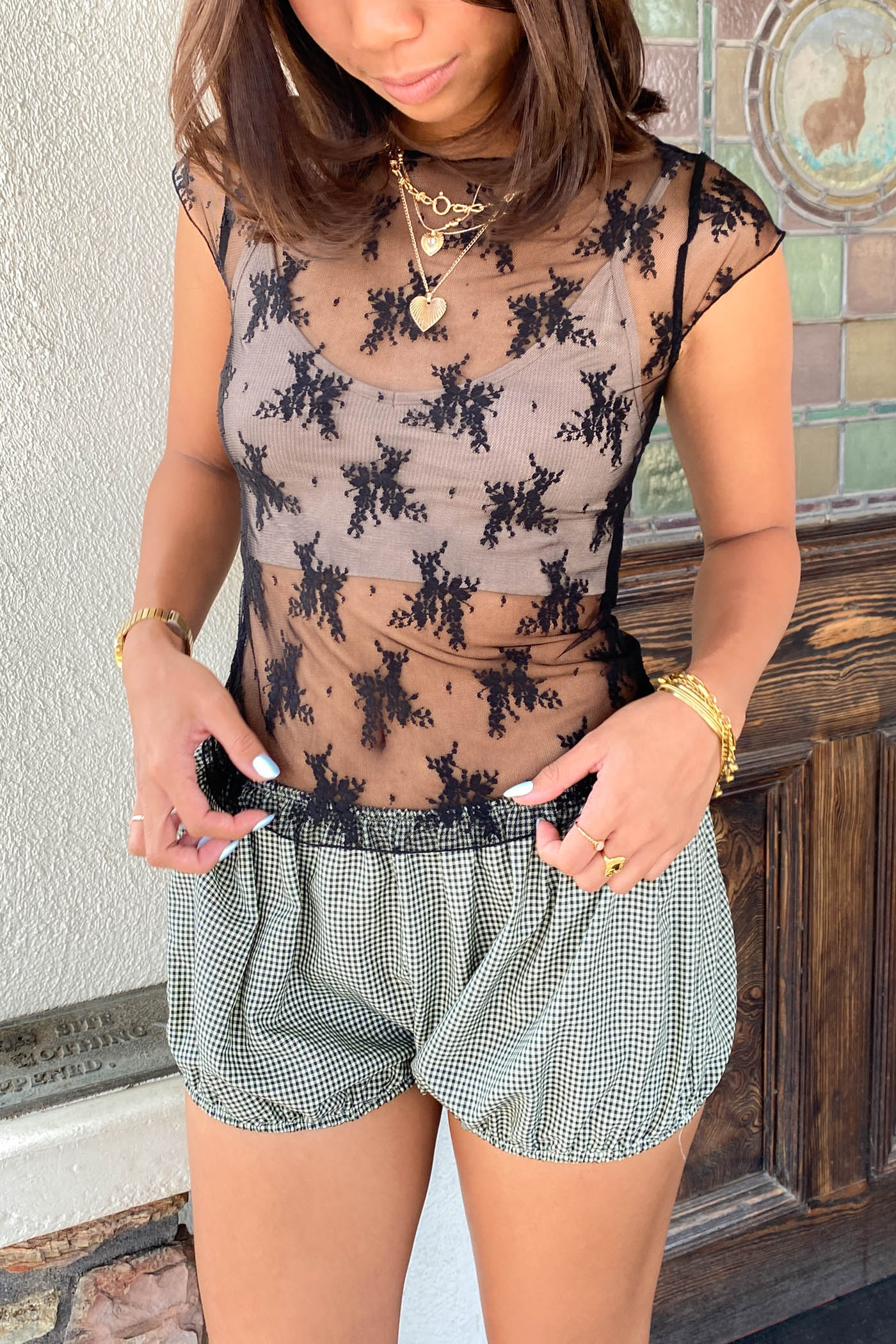 Short Sleeve Lace Layering Top