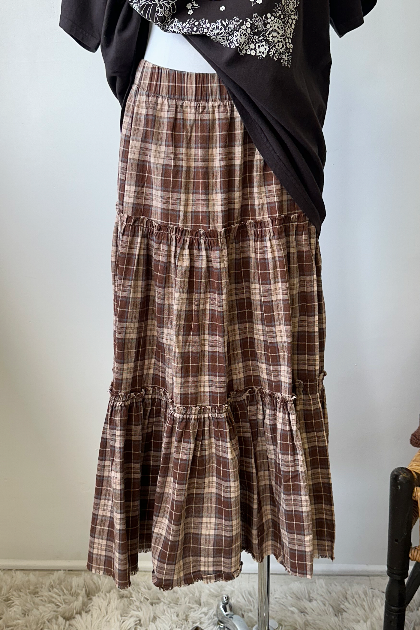 Plaid Tiered Maxi Skirt