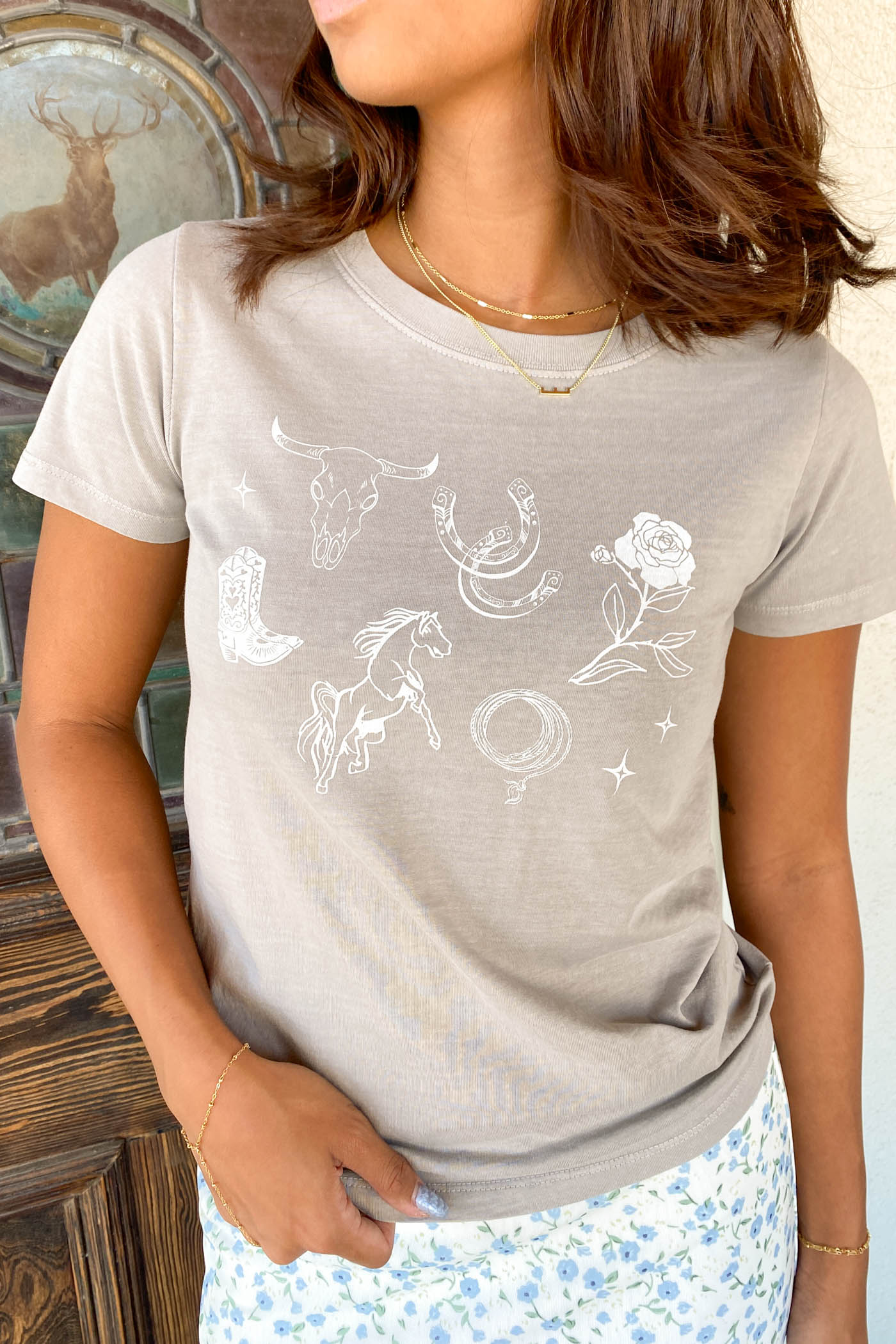 Western Long Line Graphic Baby Tee