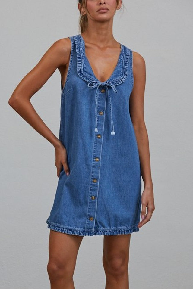 Ruffle Trim Denim Mini Dress