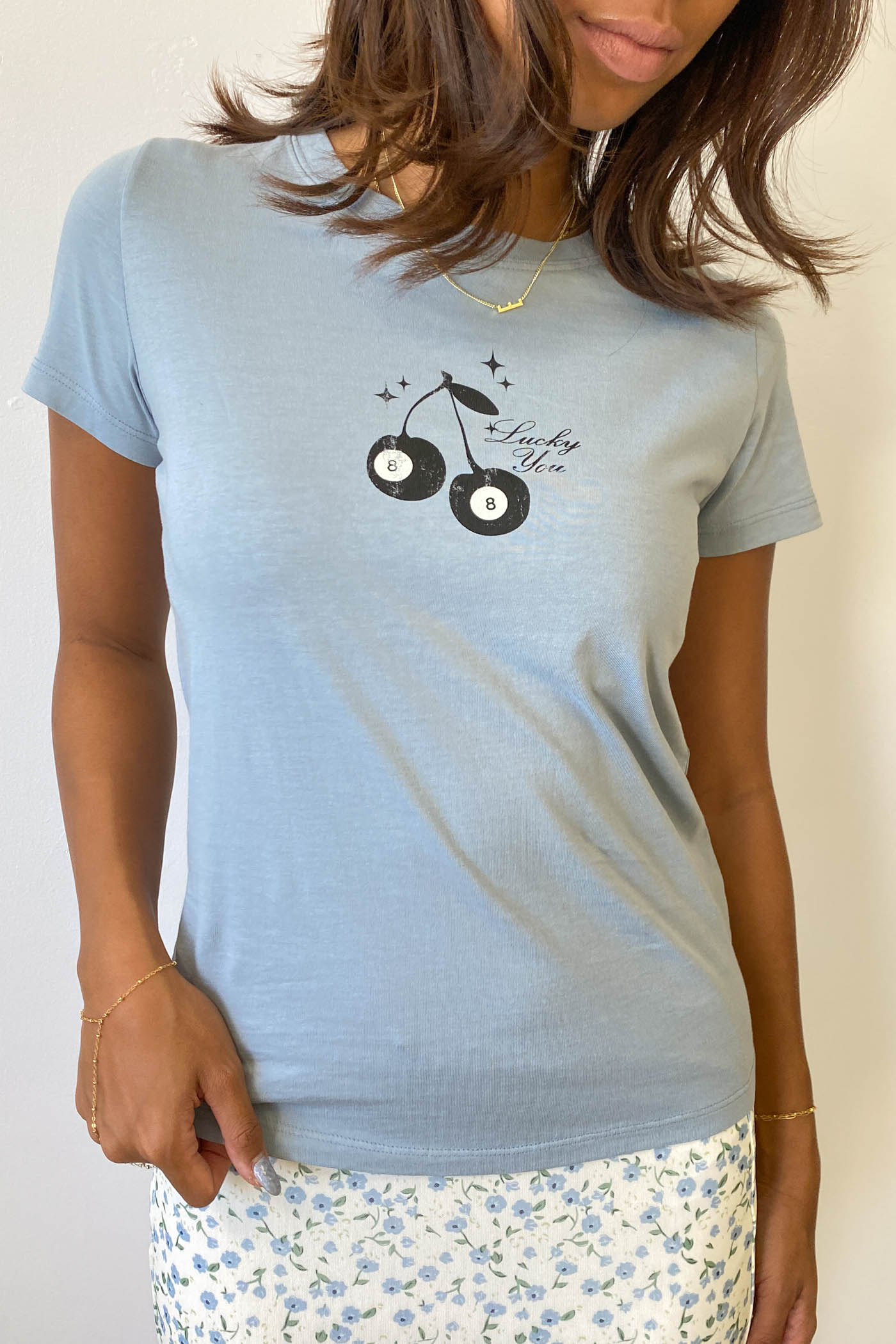 8 Ball Lucky You Long Line Graphic Baby Tee