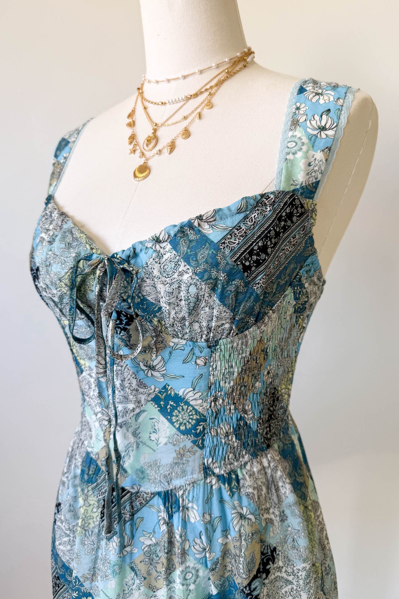 Blue Patchwork Print Mini Dress