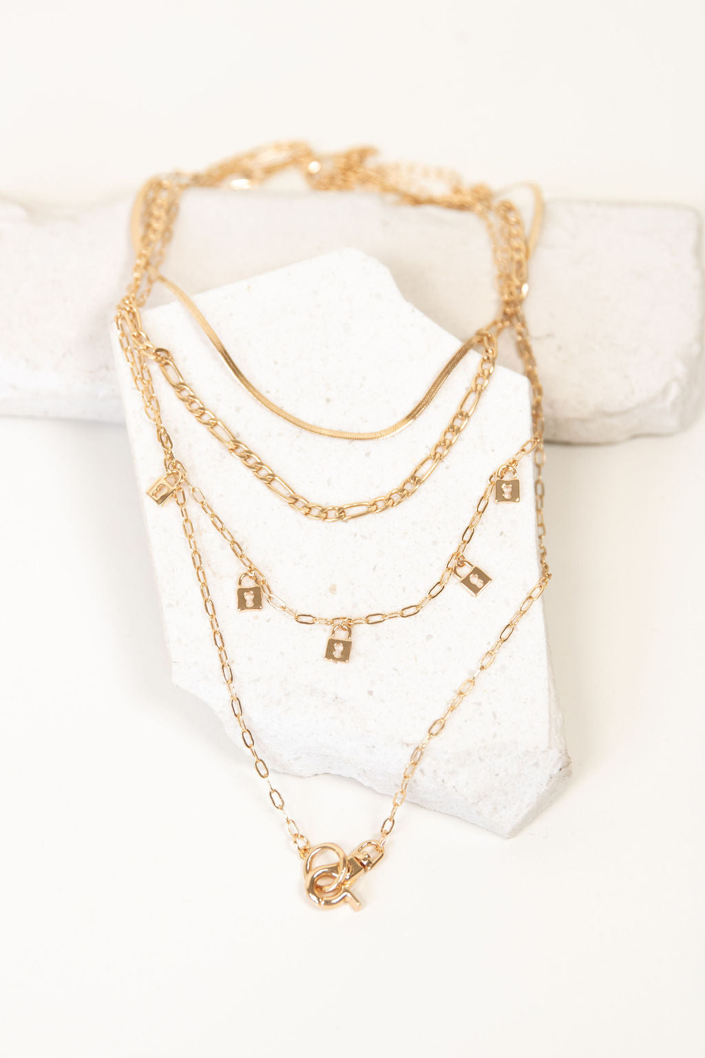 Lock Chain Pendant Layered Necklace