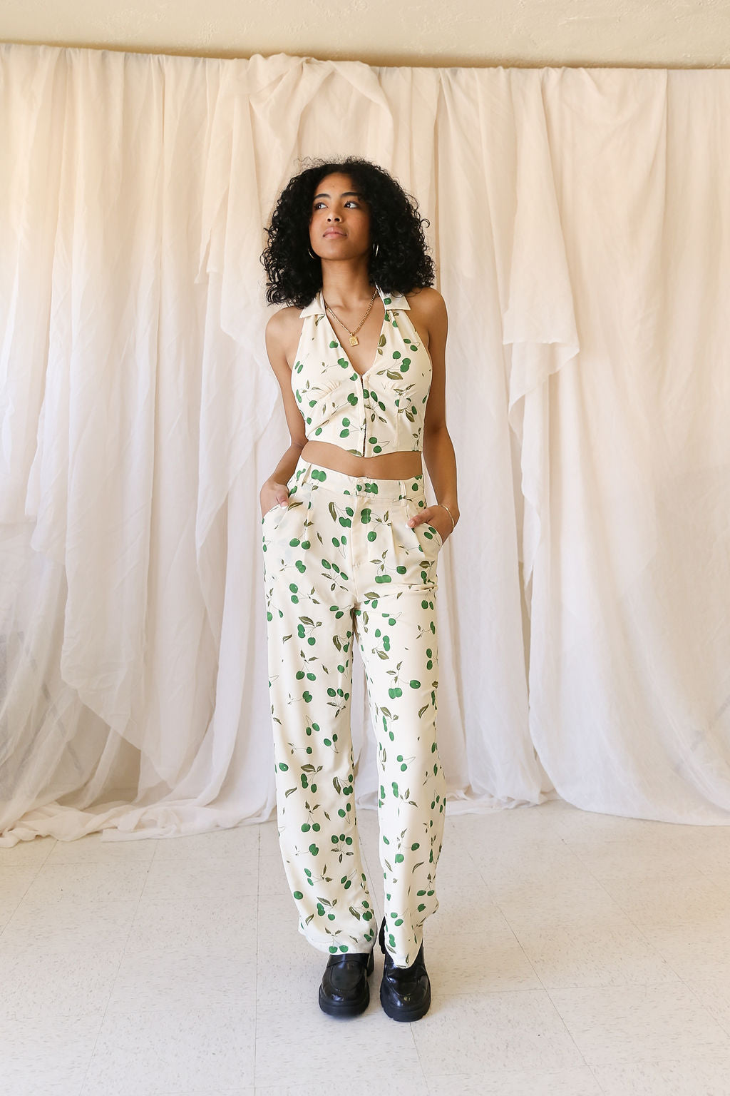 Love Triangle Cherry Printed Halter Top