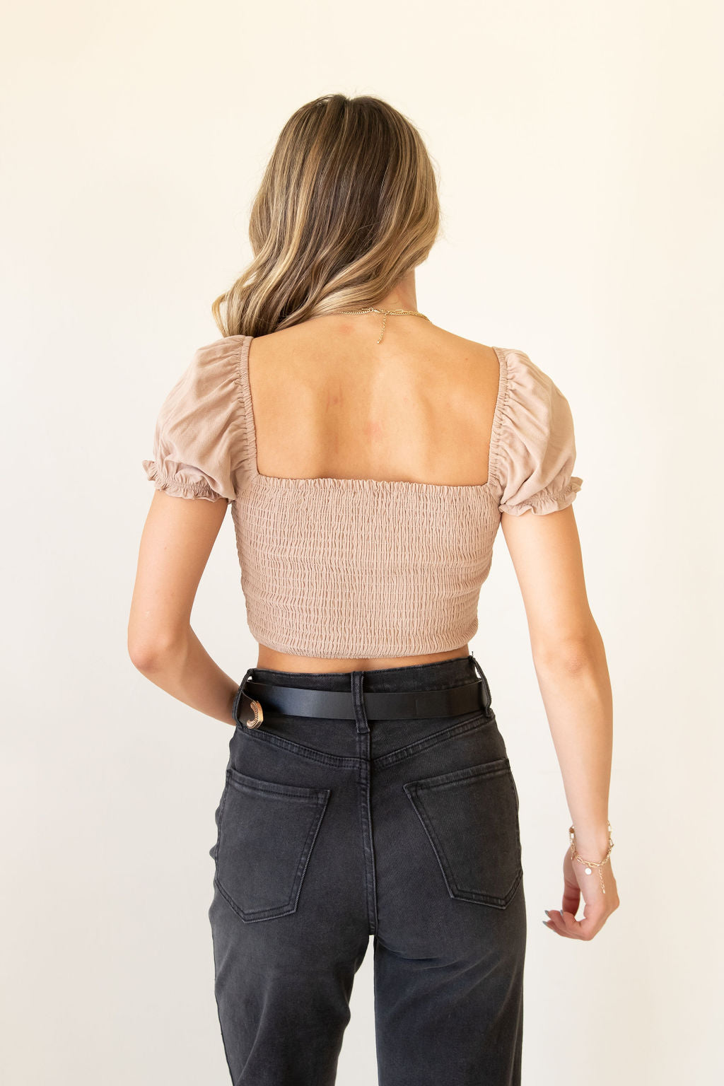 Anybody Else Short Puff Sleeve Crop Top