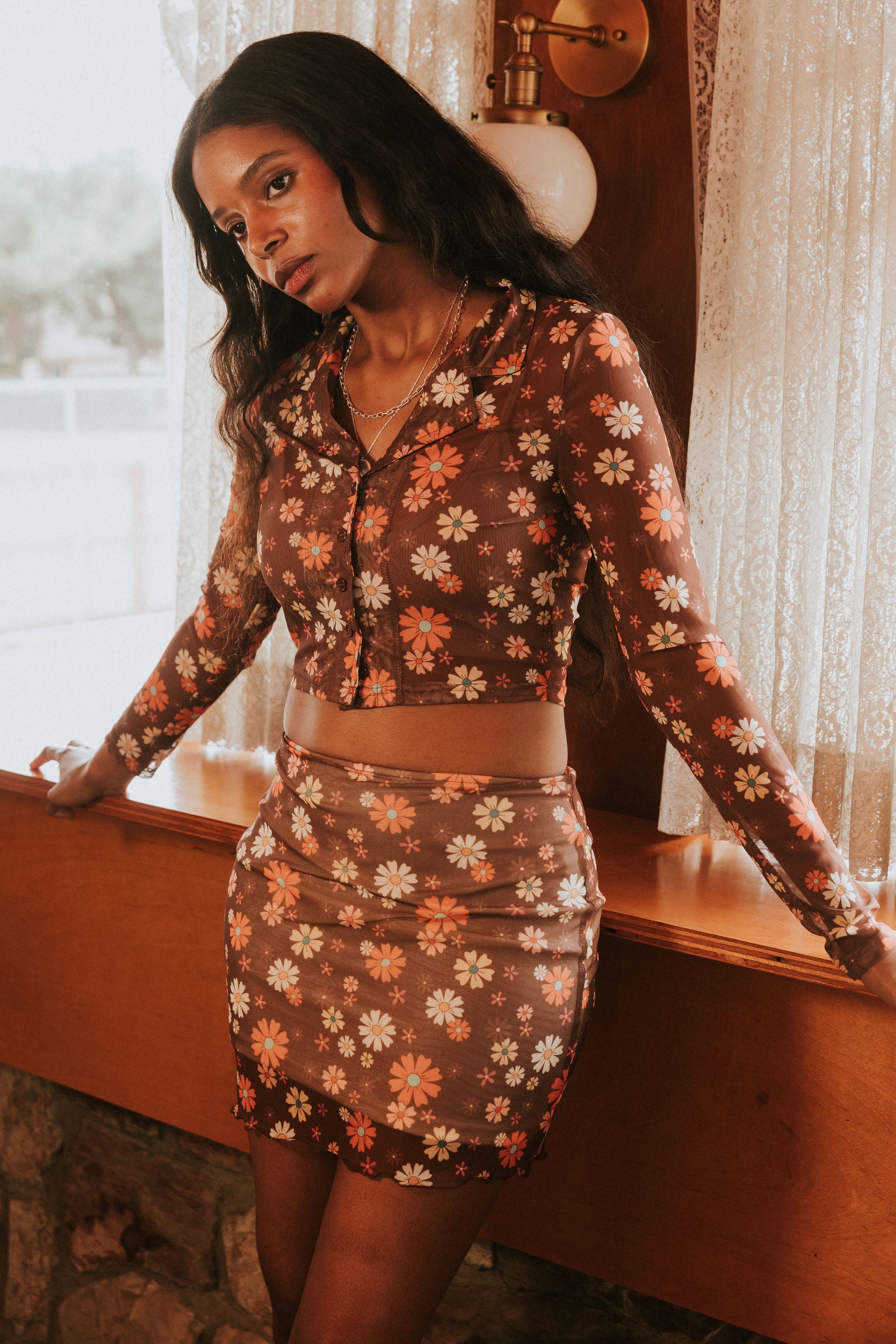 All Day Sheer Floral Mini Skirt