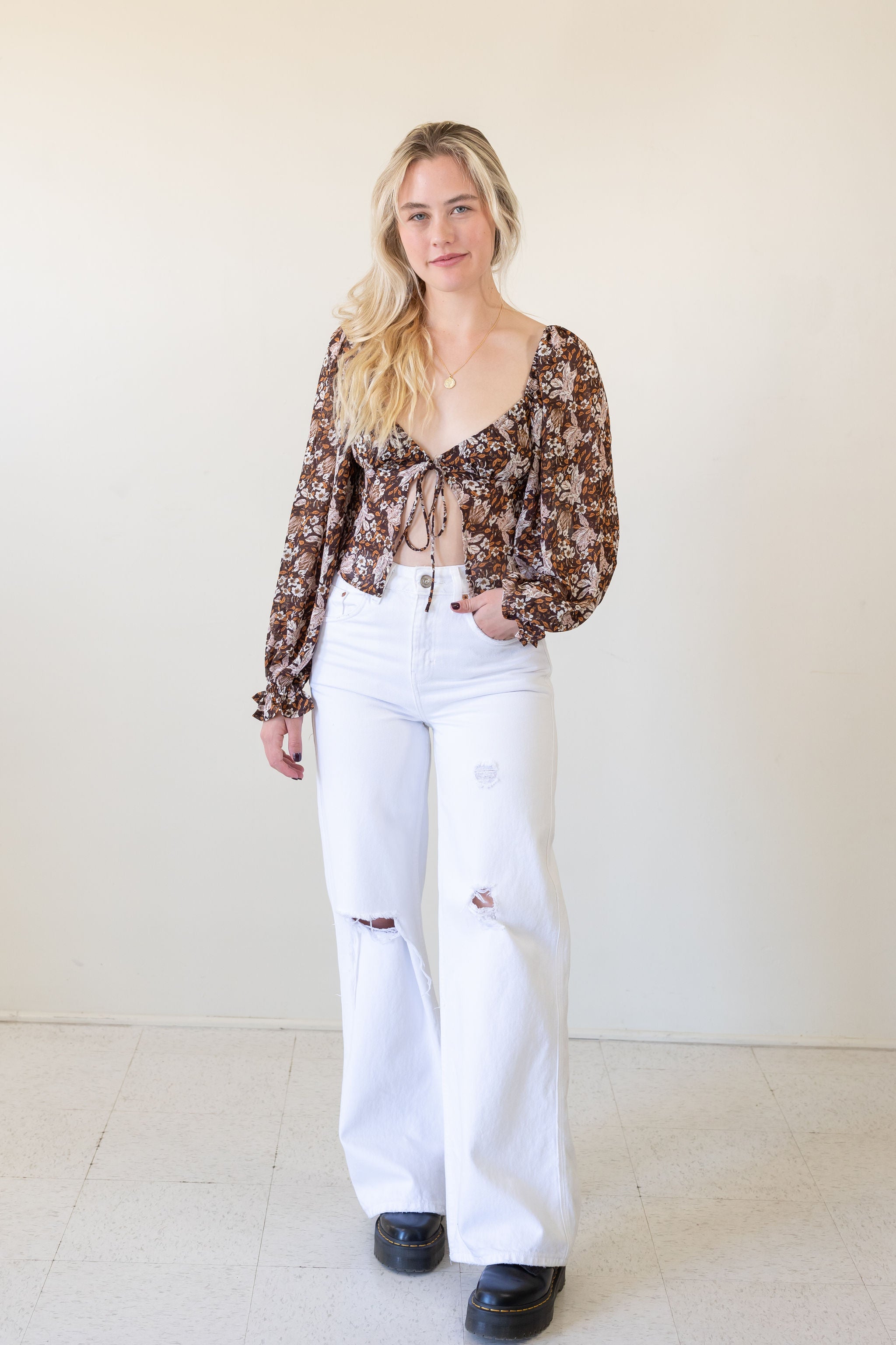 Wishing For Long Sleeve Split Front Top