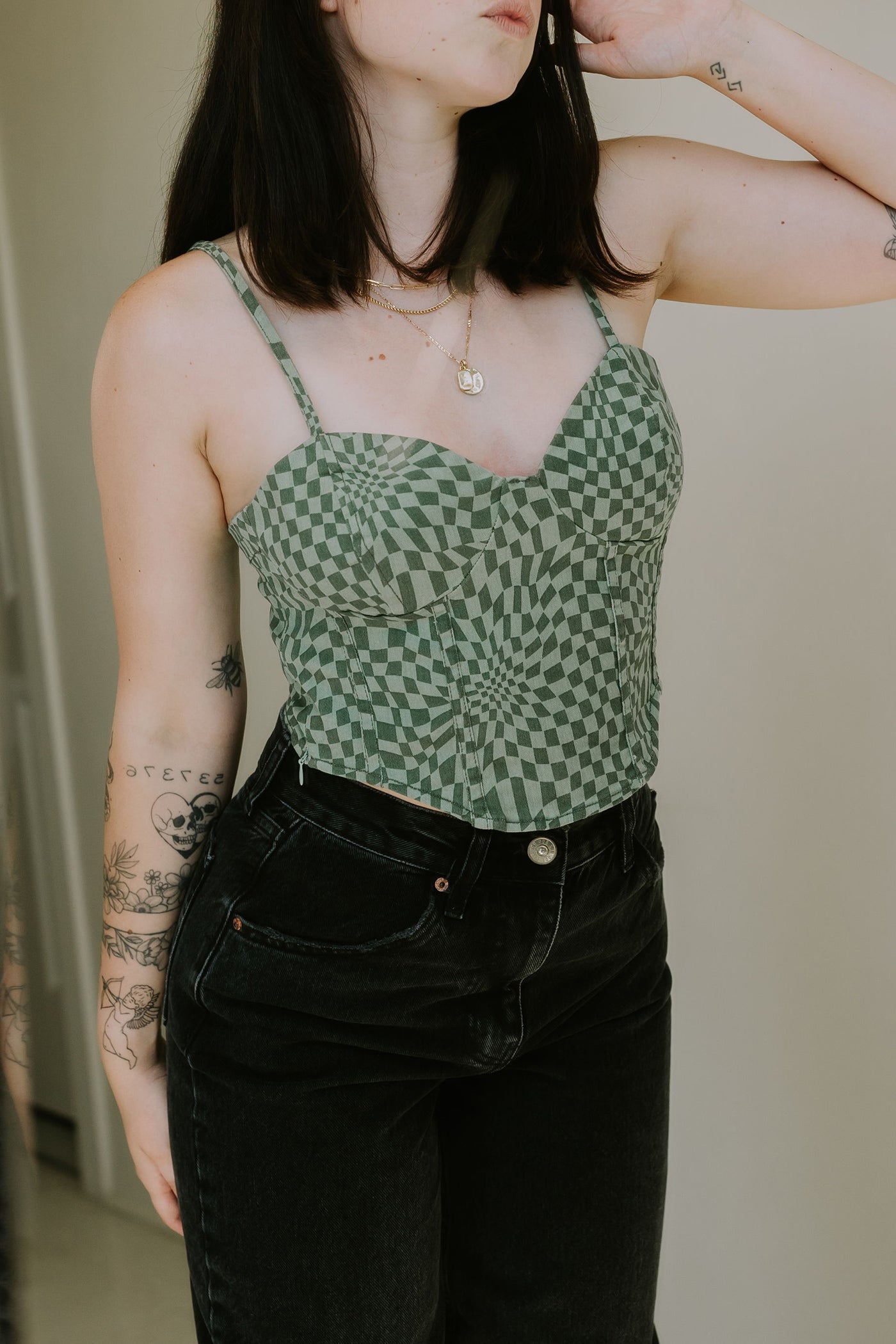 Not Tonight Checkered Cami Crop Top