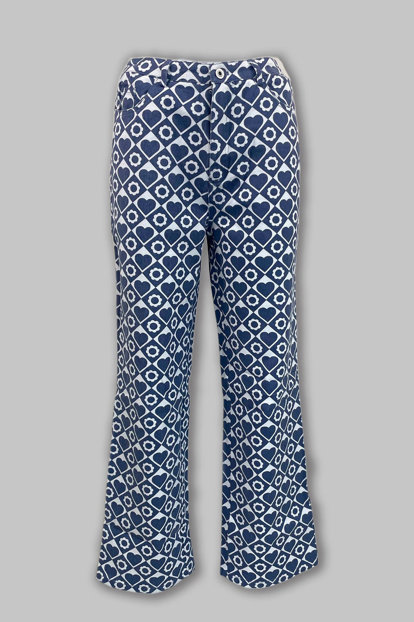 Flowers & Hearts Printed Straight Leg Jeans