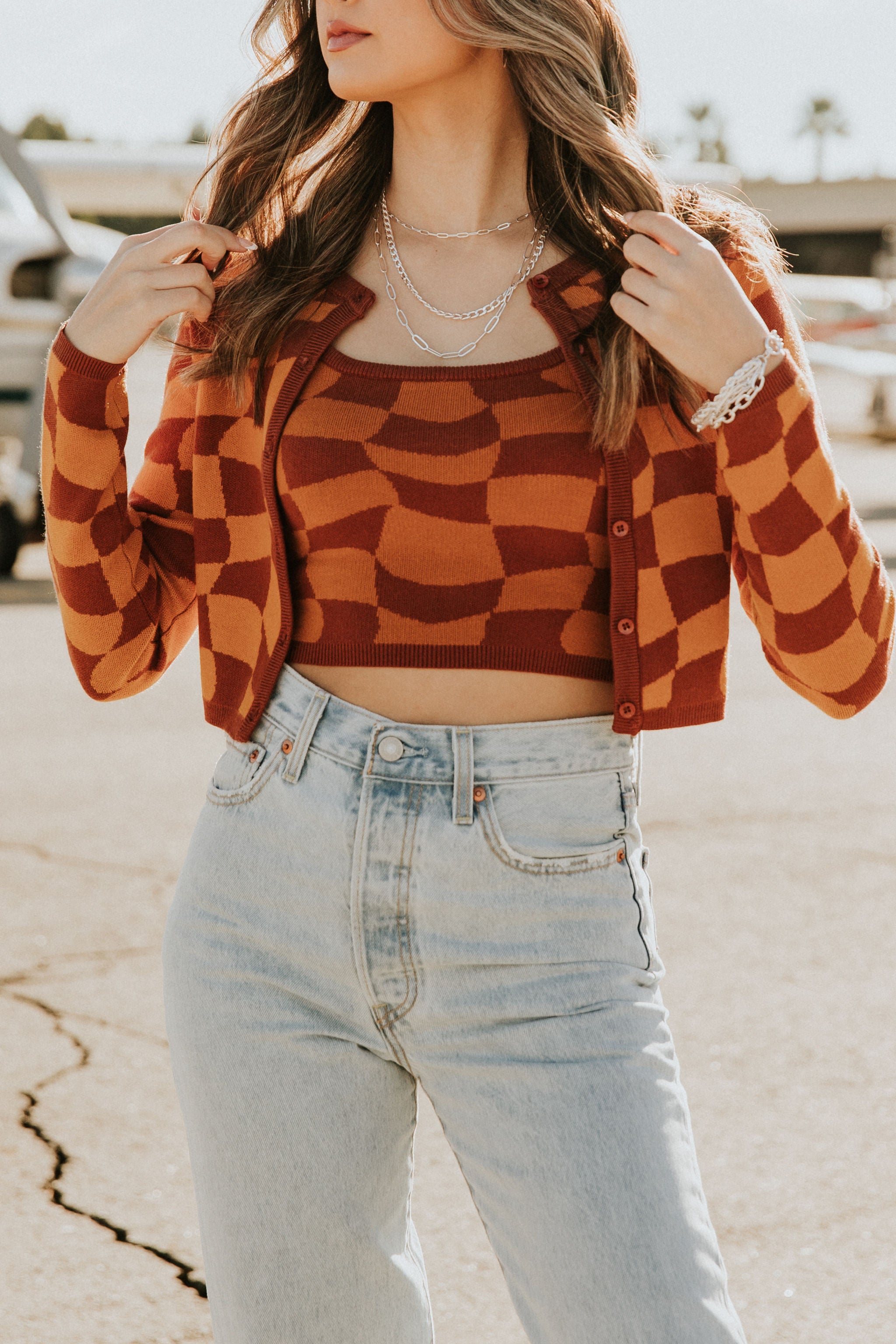 Lost Tonight Checkered Cardigan