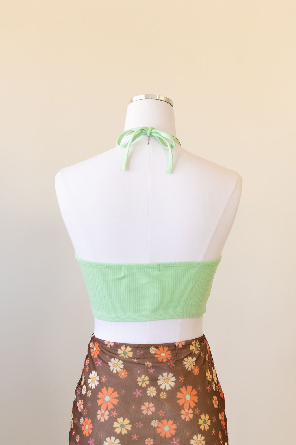 lime ribbed halter crop top