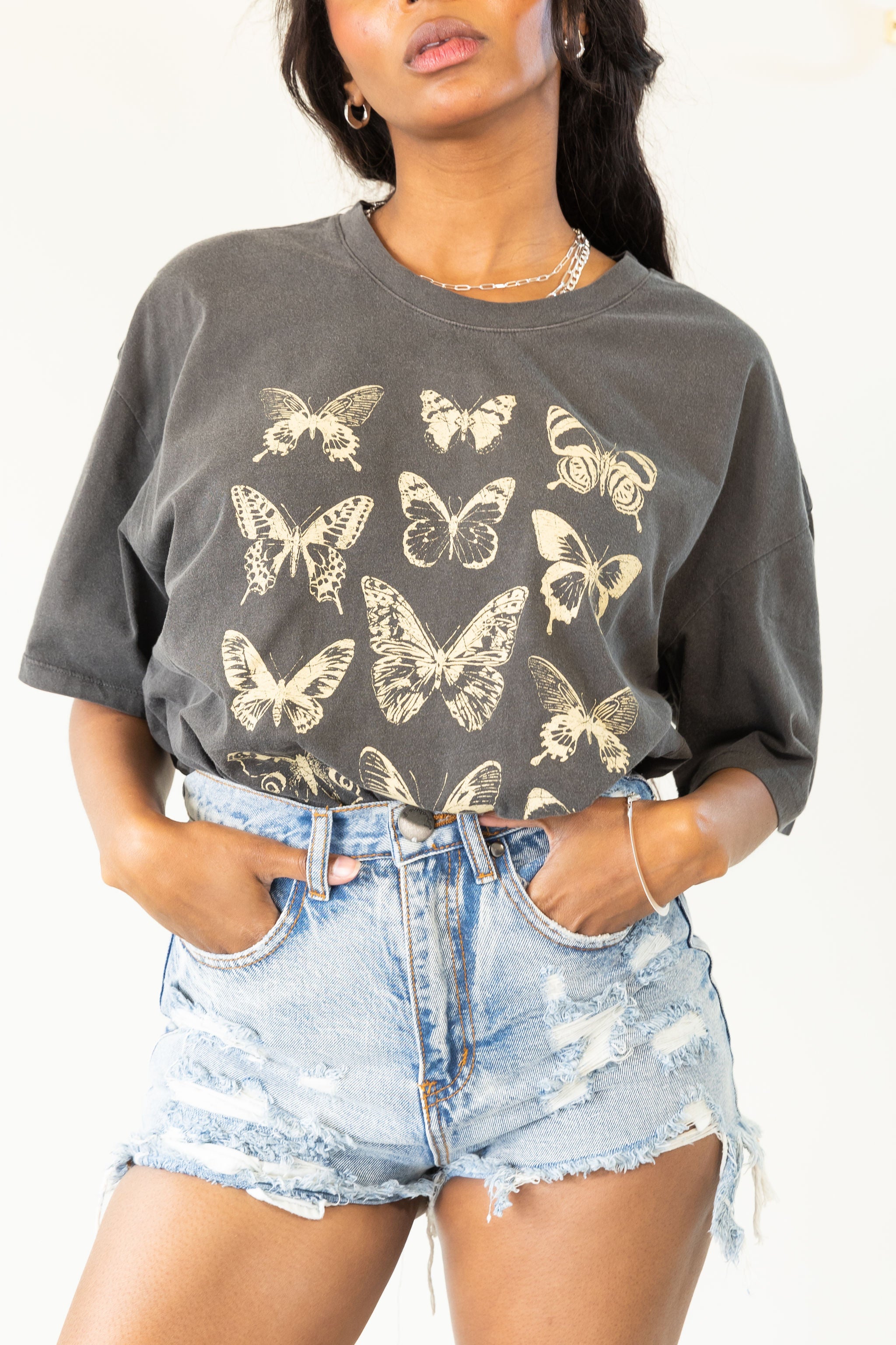 Beyond Words Distressed Denim Shorts