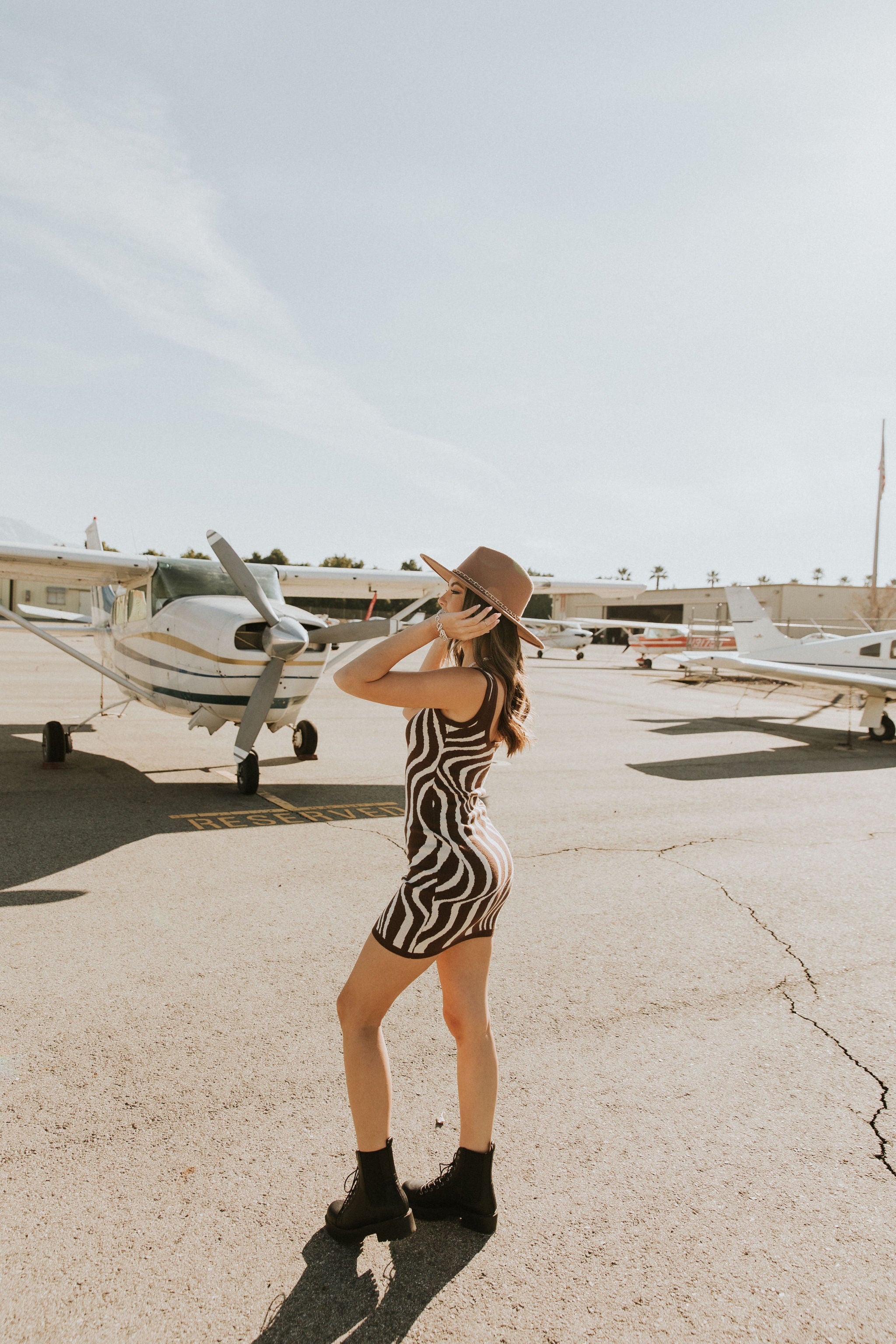 brown/cream zebra print knit sleeveless dress
