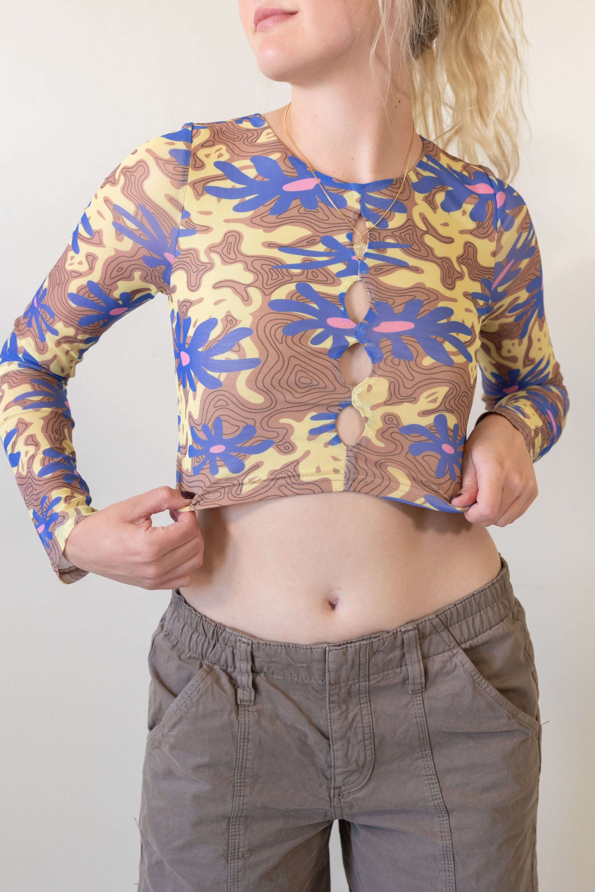 This Heart Long Sleeve Floral Crop Top