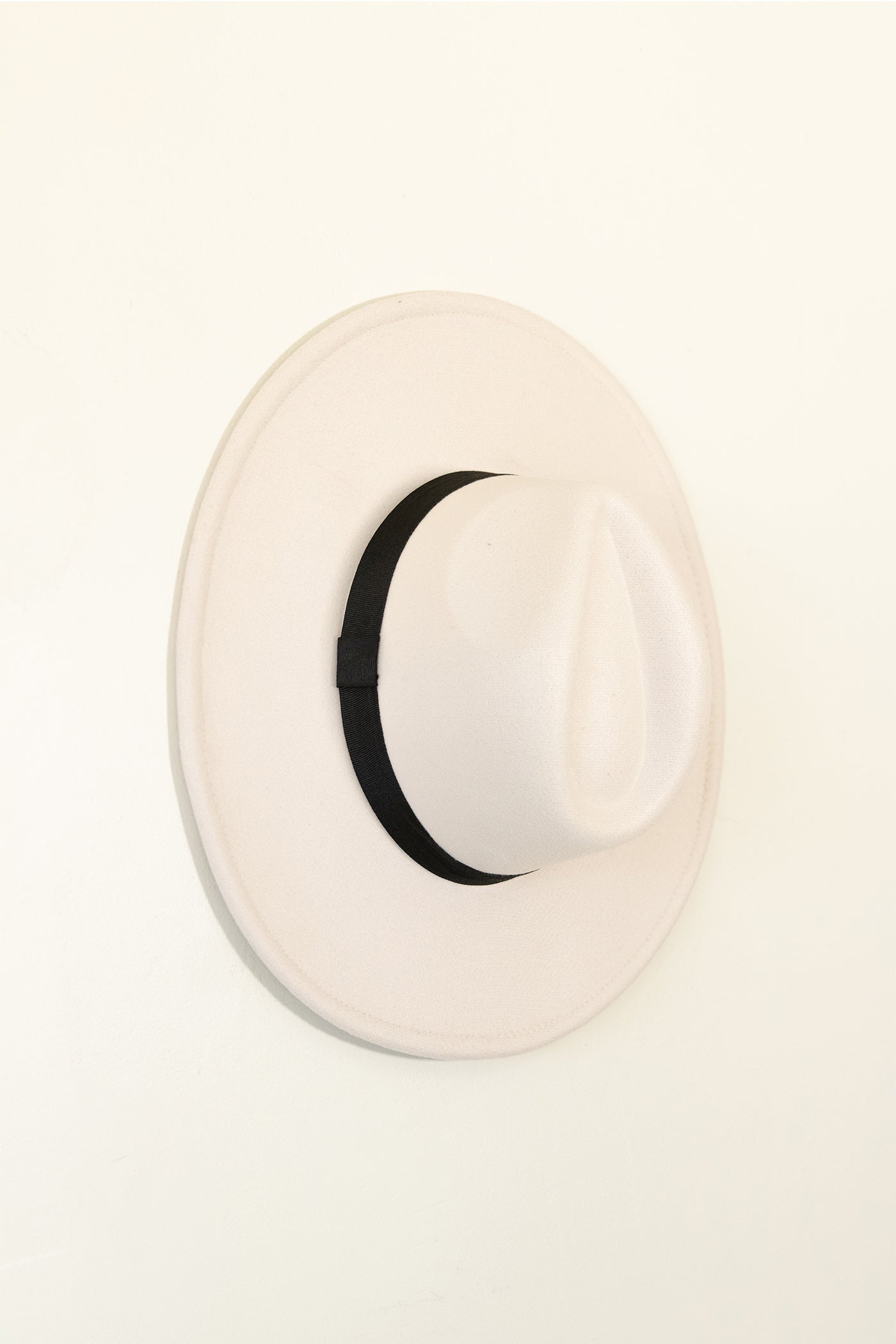Beige Plain Ribbon Wool Fedora