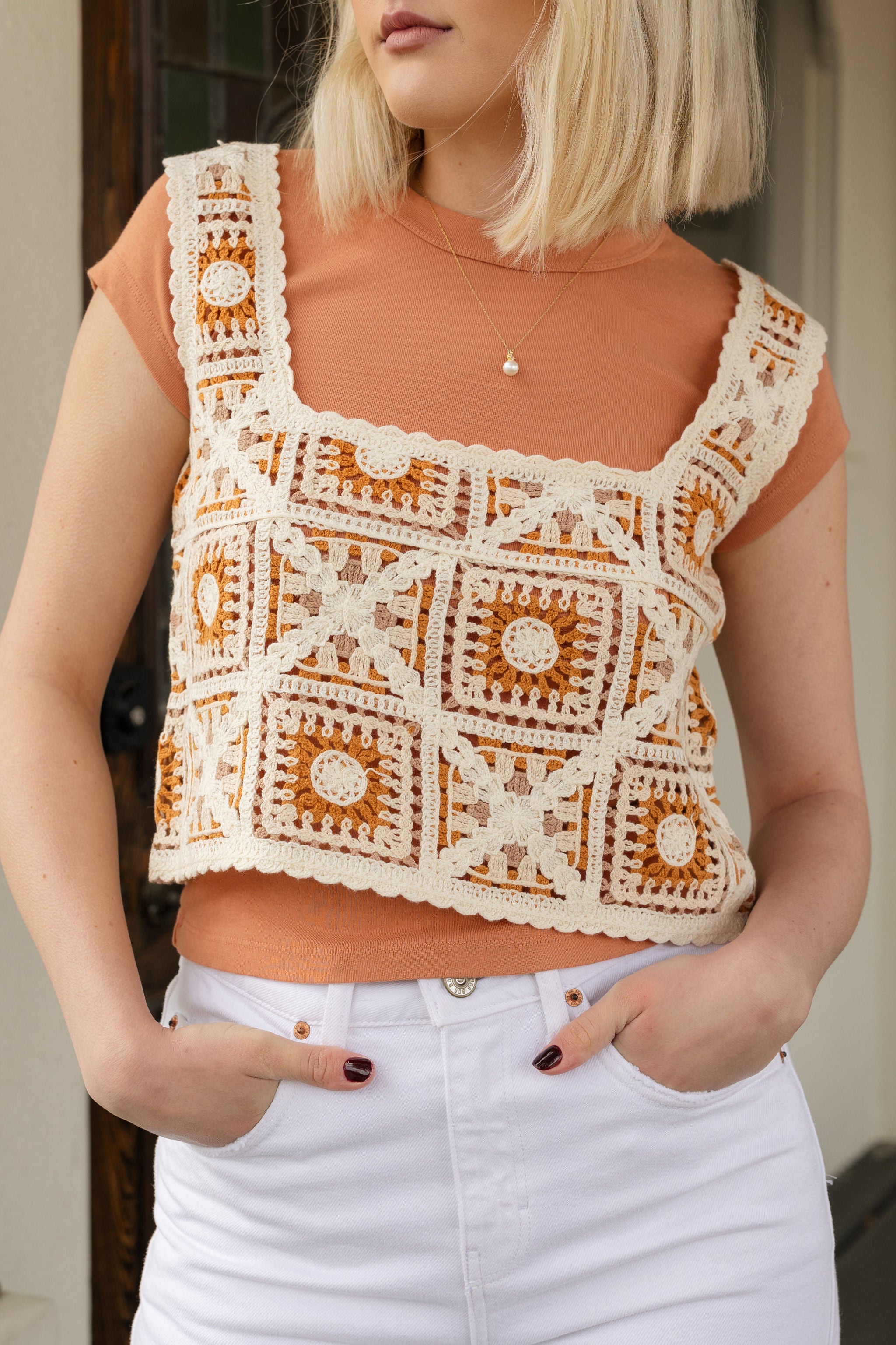 Lonely Roads Crochet Cami Crop Top