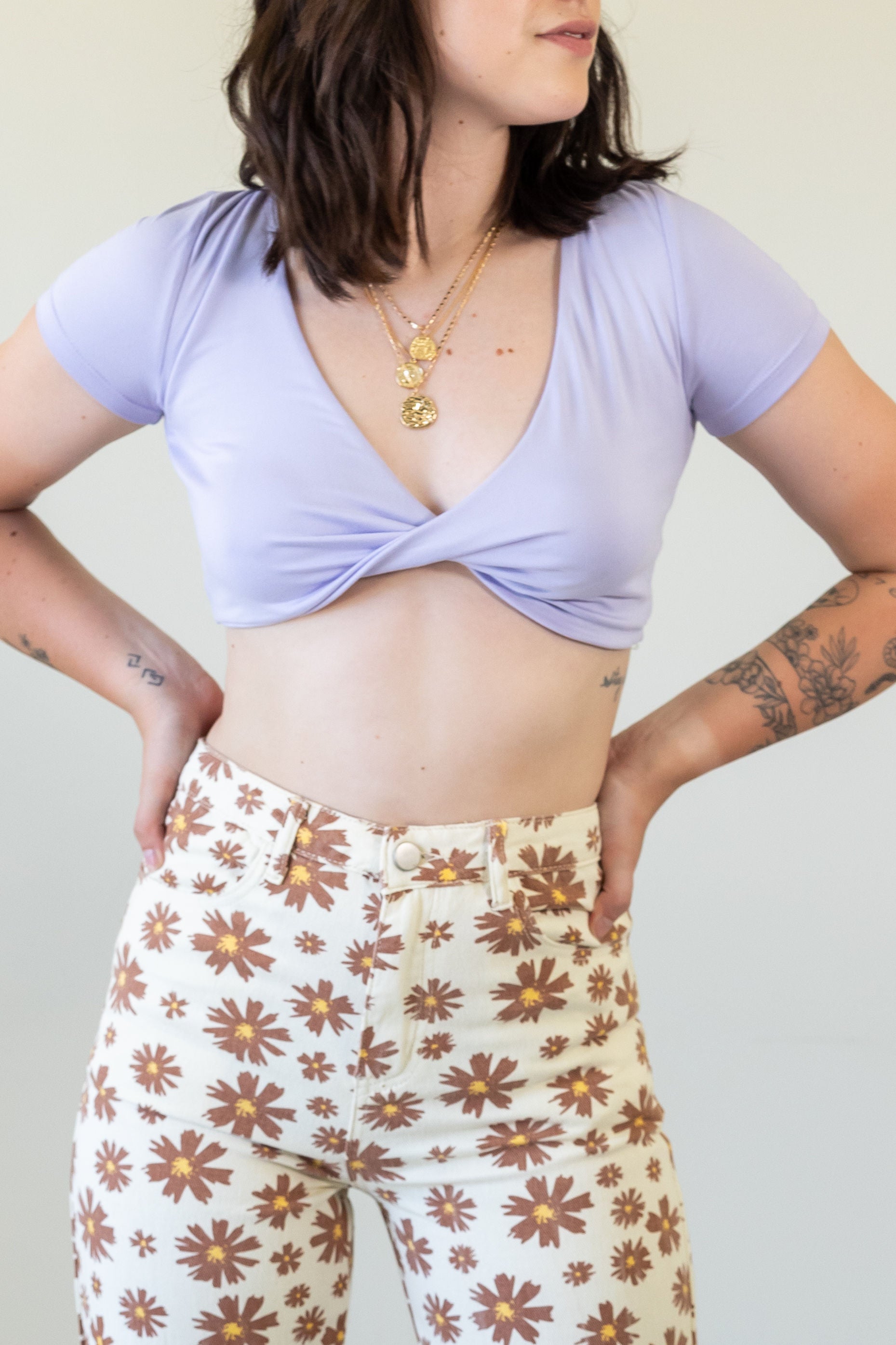 purple twist front wrap crop top