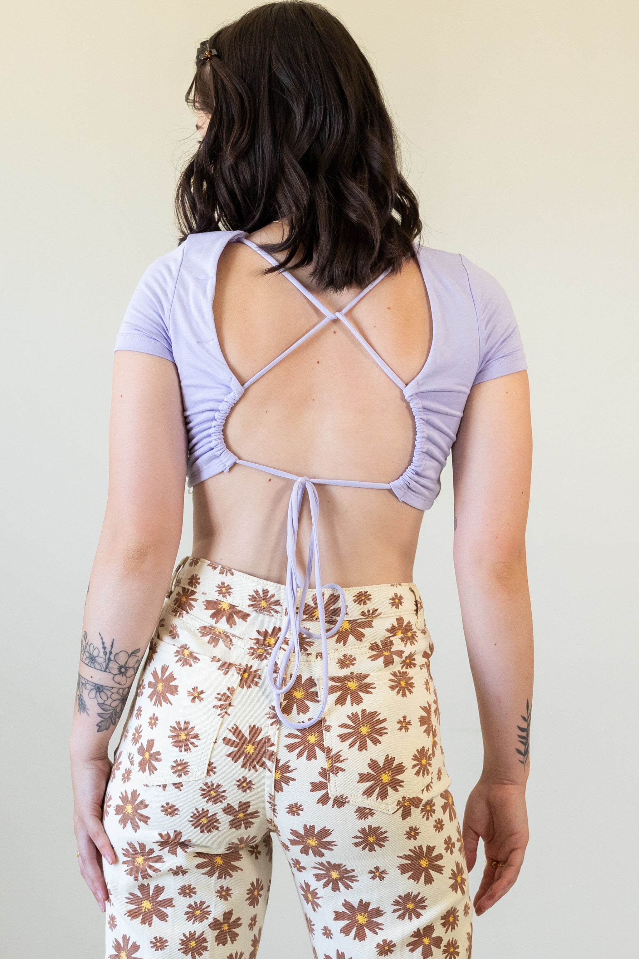purple twist front wrap crop top